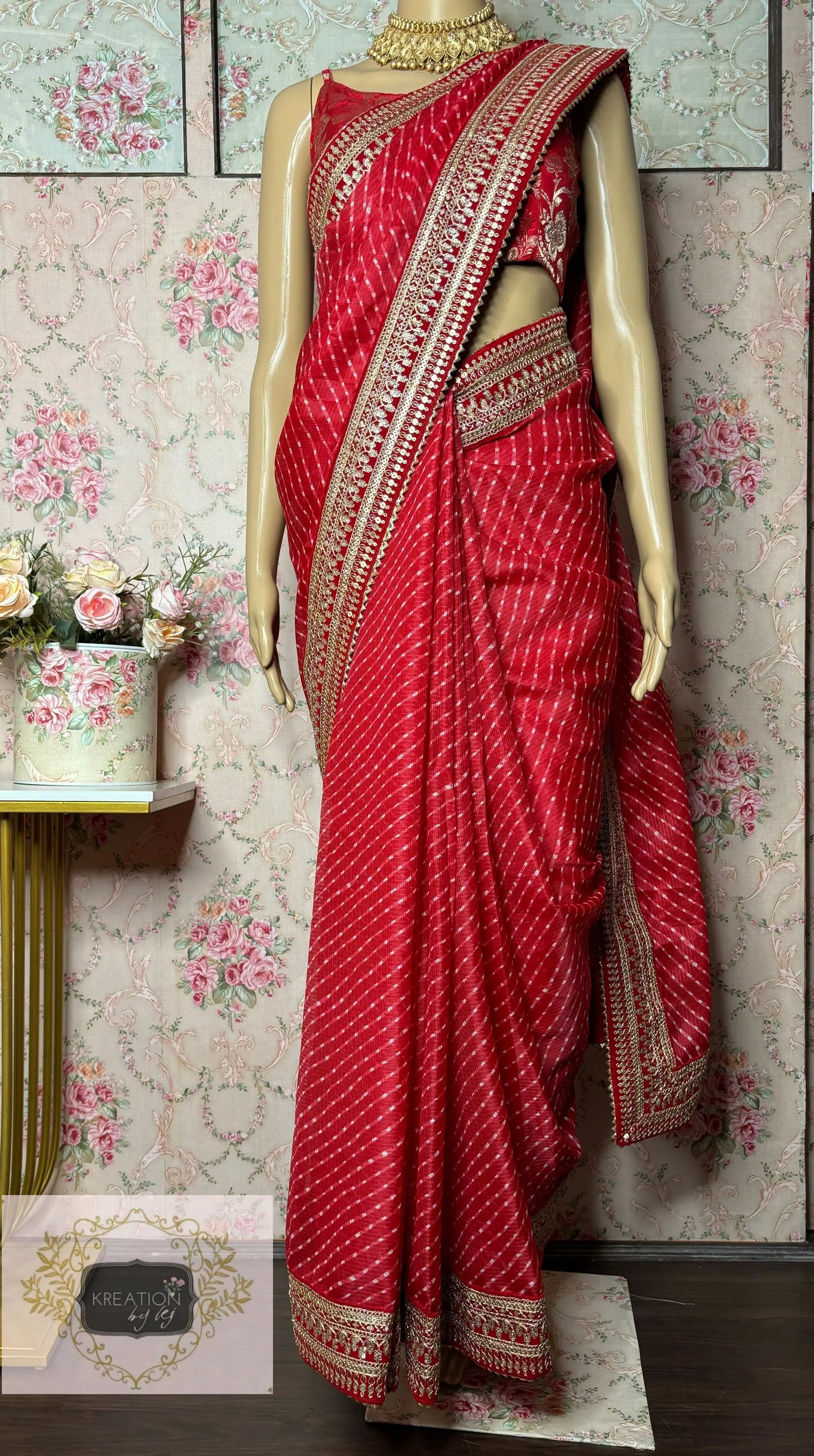 Red Kota Saree with Red Border for Wedding kreationbykj