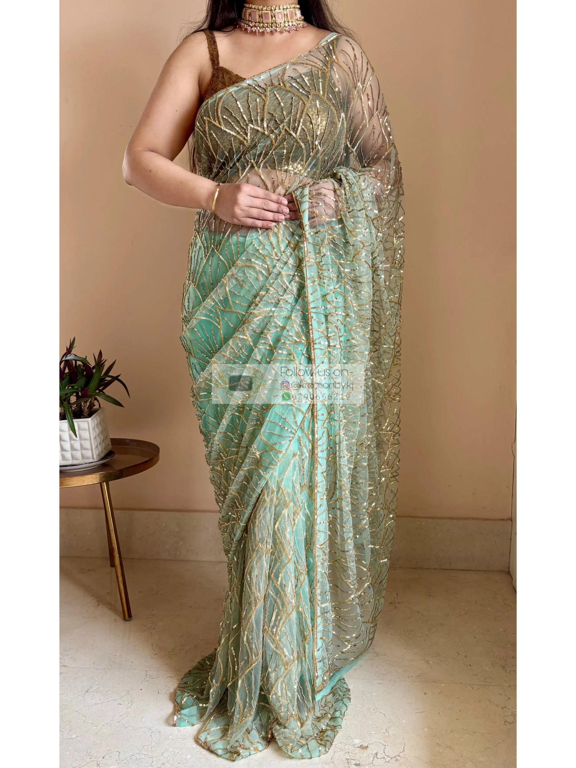 Mint Green A Sky full of Stars Saree kreationbykj