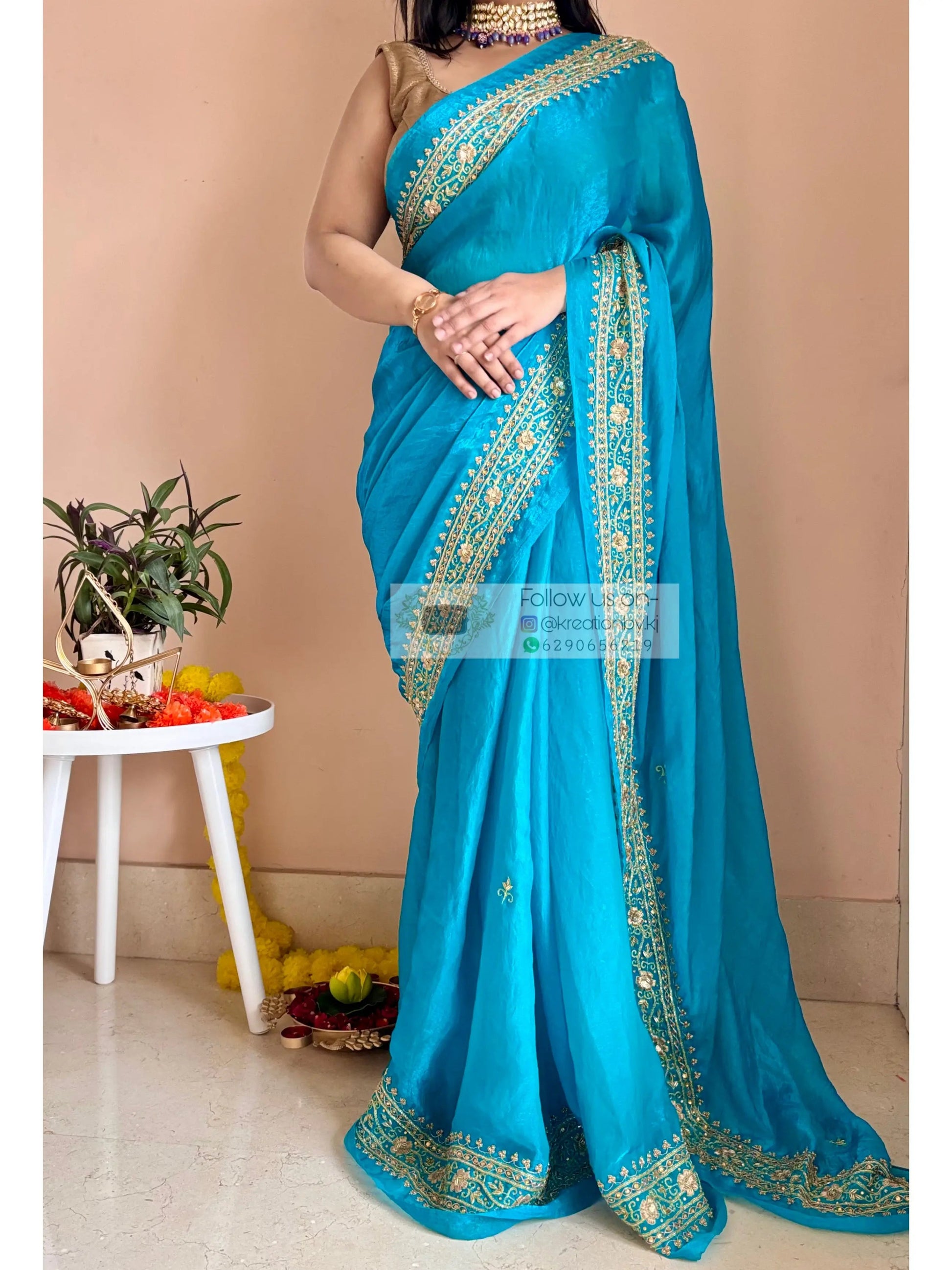 Persian Blue Zarina Saree kreationbykj