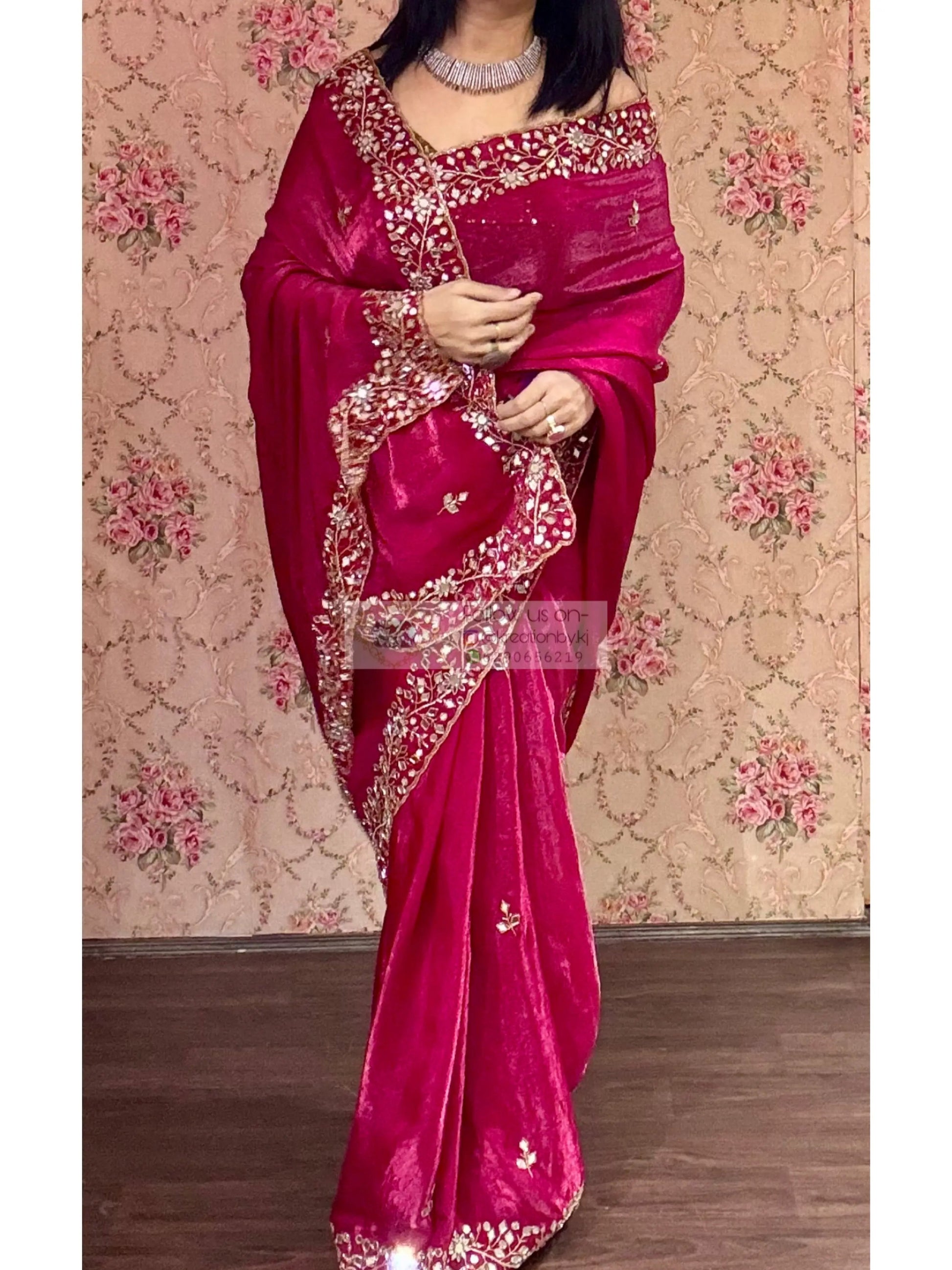 Fuchsia Pink Sheesh Mahal Saree kreationbykj