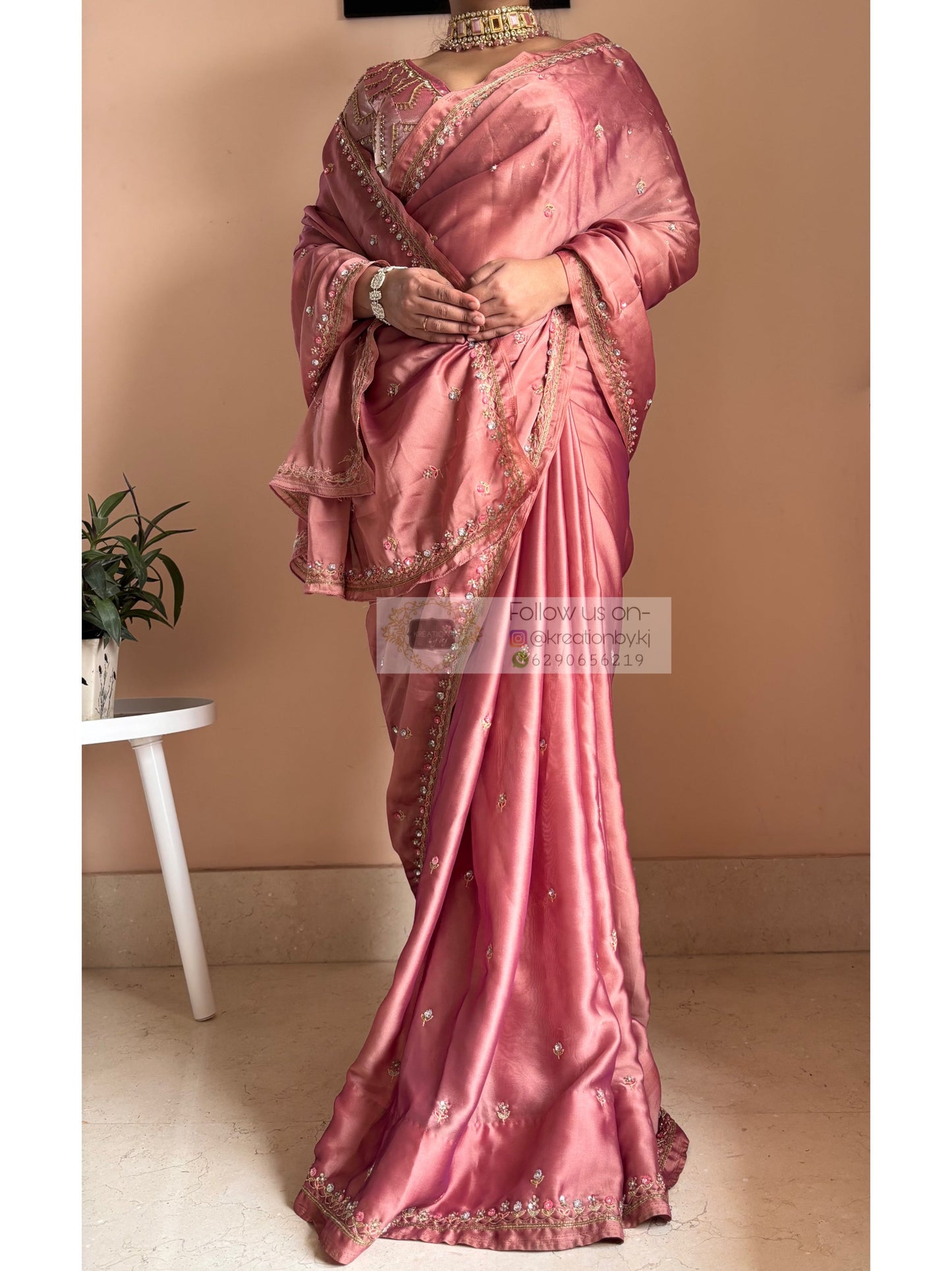 Summer Mauve Pink Handembroidered Saree Kreation by KJ