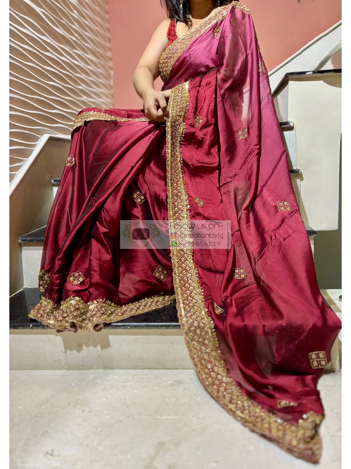Merlot Ombre Georgette Zeenat Saree kreationbykj