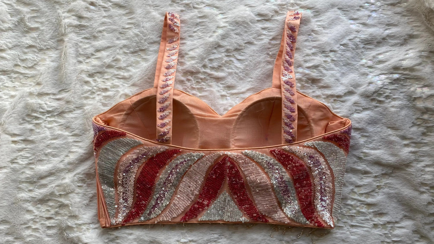 Peach Dazzle Diva Hand embroidered Cocktail Blouse kreationbykj