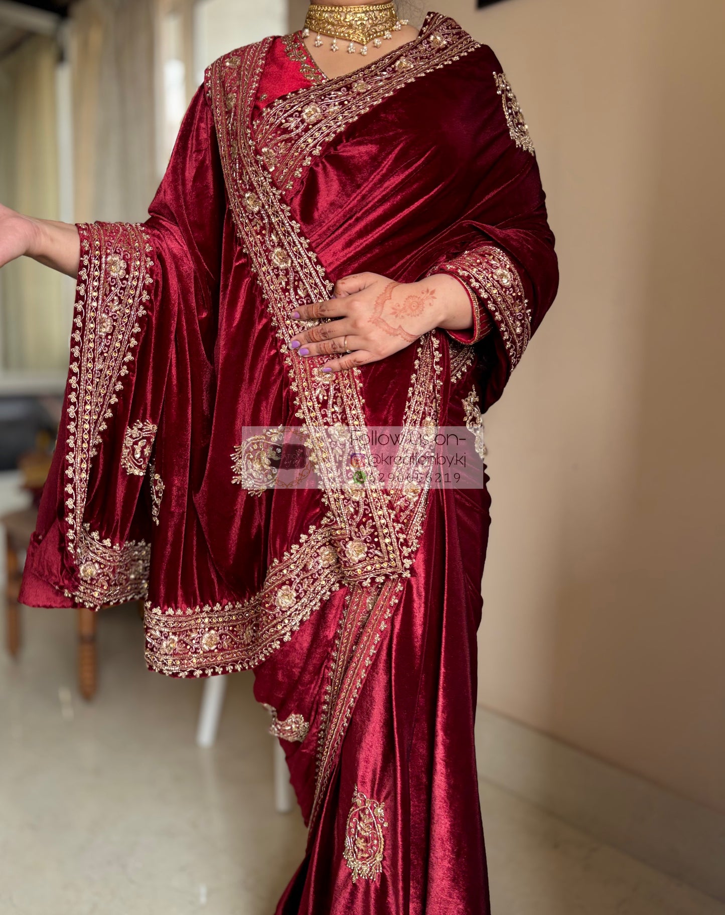 Naaz Burgundy Velvet Saree