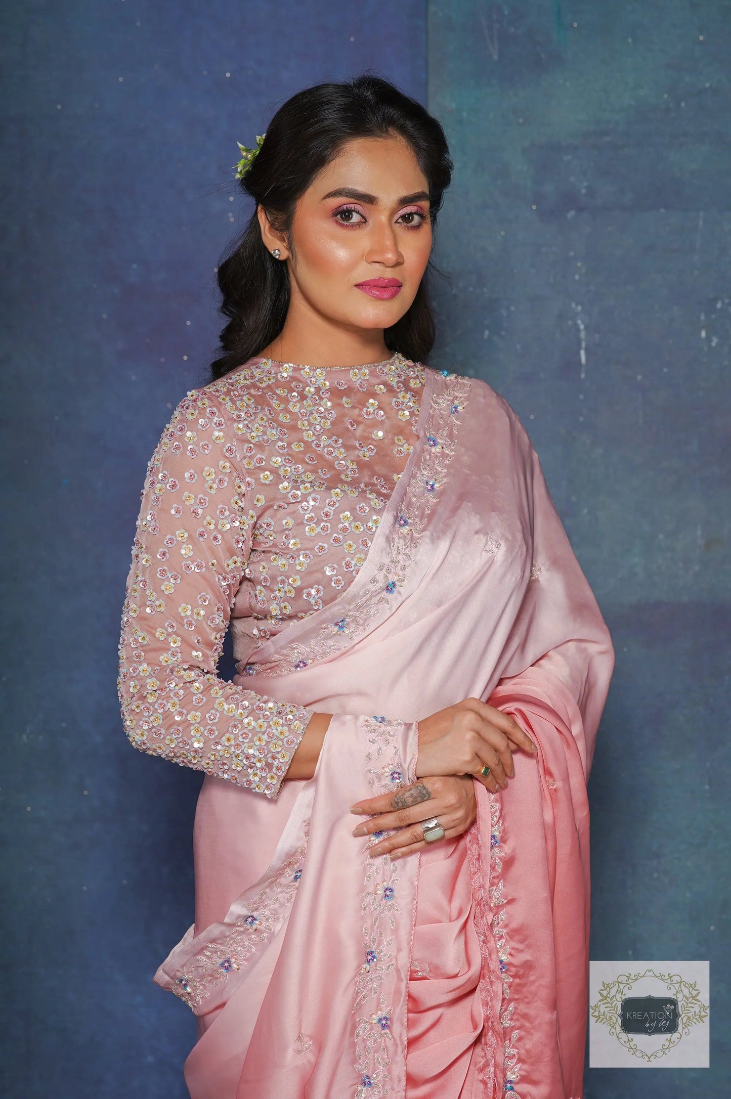 Strawberry Ombre Chandani Saree with Starry Blouse kreationbykj