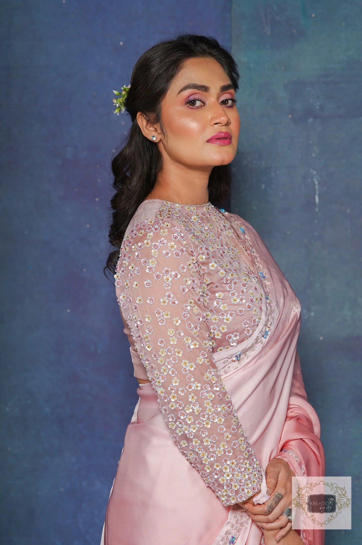 Strawberry Ombre Chandani Saree with Starry Blouse kreationbykj
