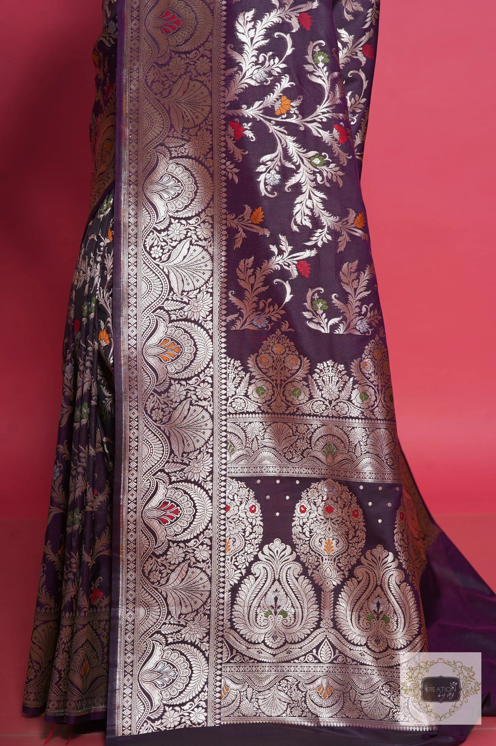 Aubergine Banarasi Kataan Silk Saree kreationbykj