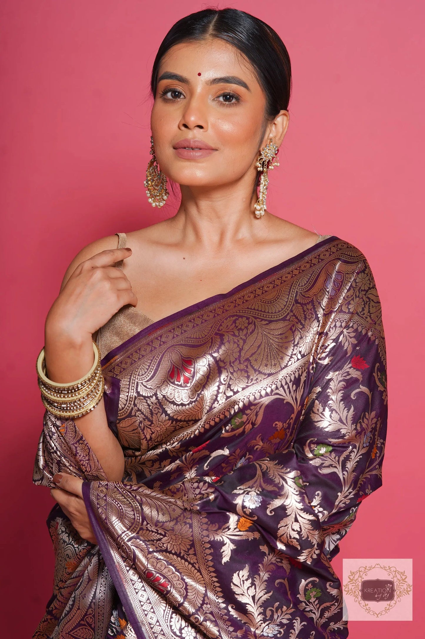 Aubergine Banarasi Kataan Silk Saree kreationbykj
