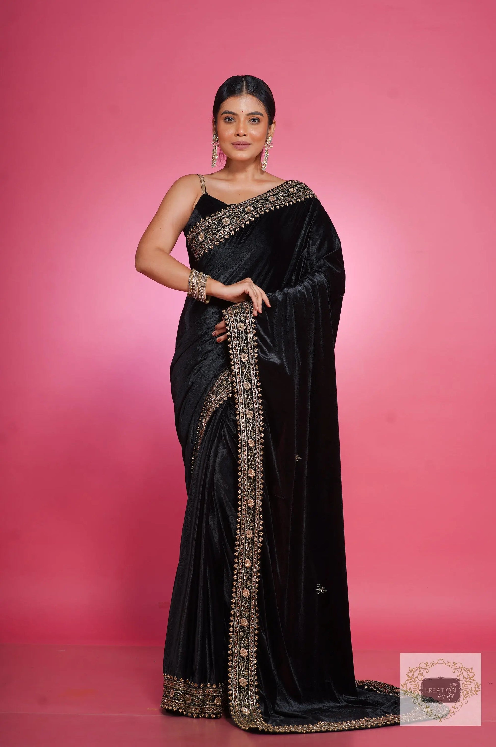 Black Velvet Zarina Saree kreationbykj