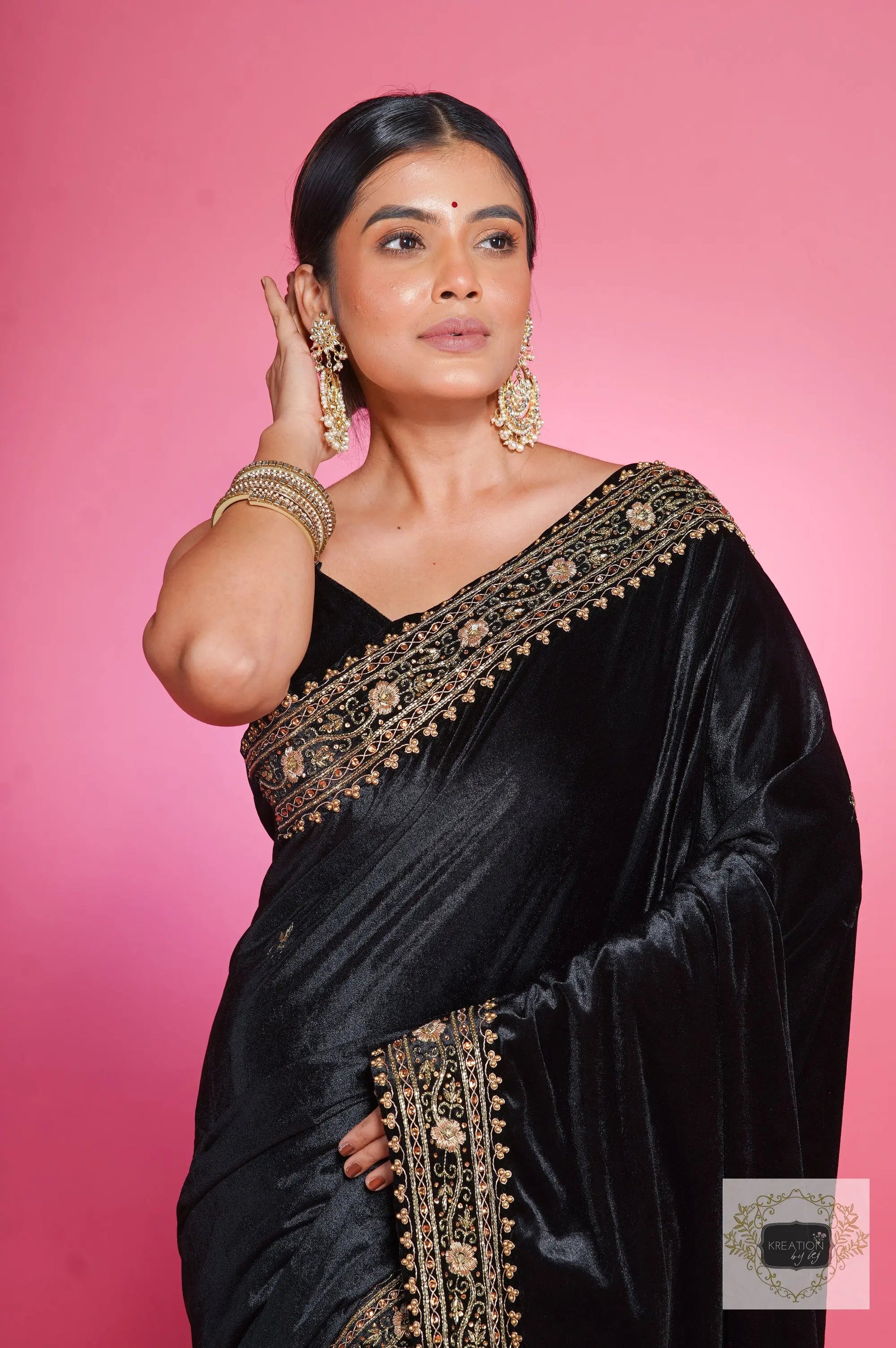 Black Velvet Zarina Saree kreationbykj