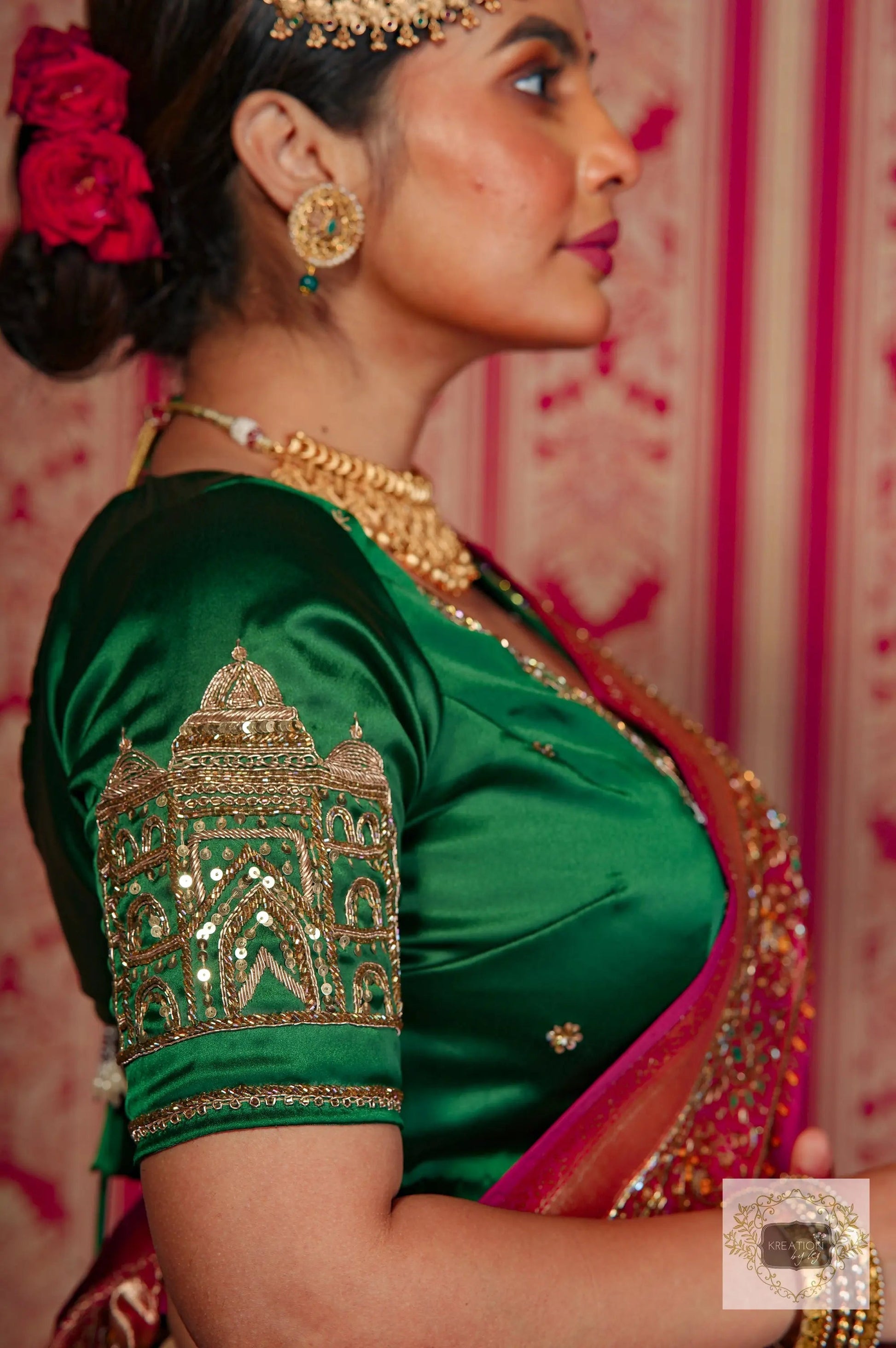 Pink Kataan Silk Banarasi Bridal Saree with Handembroidery kreationbykj