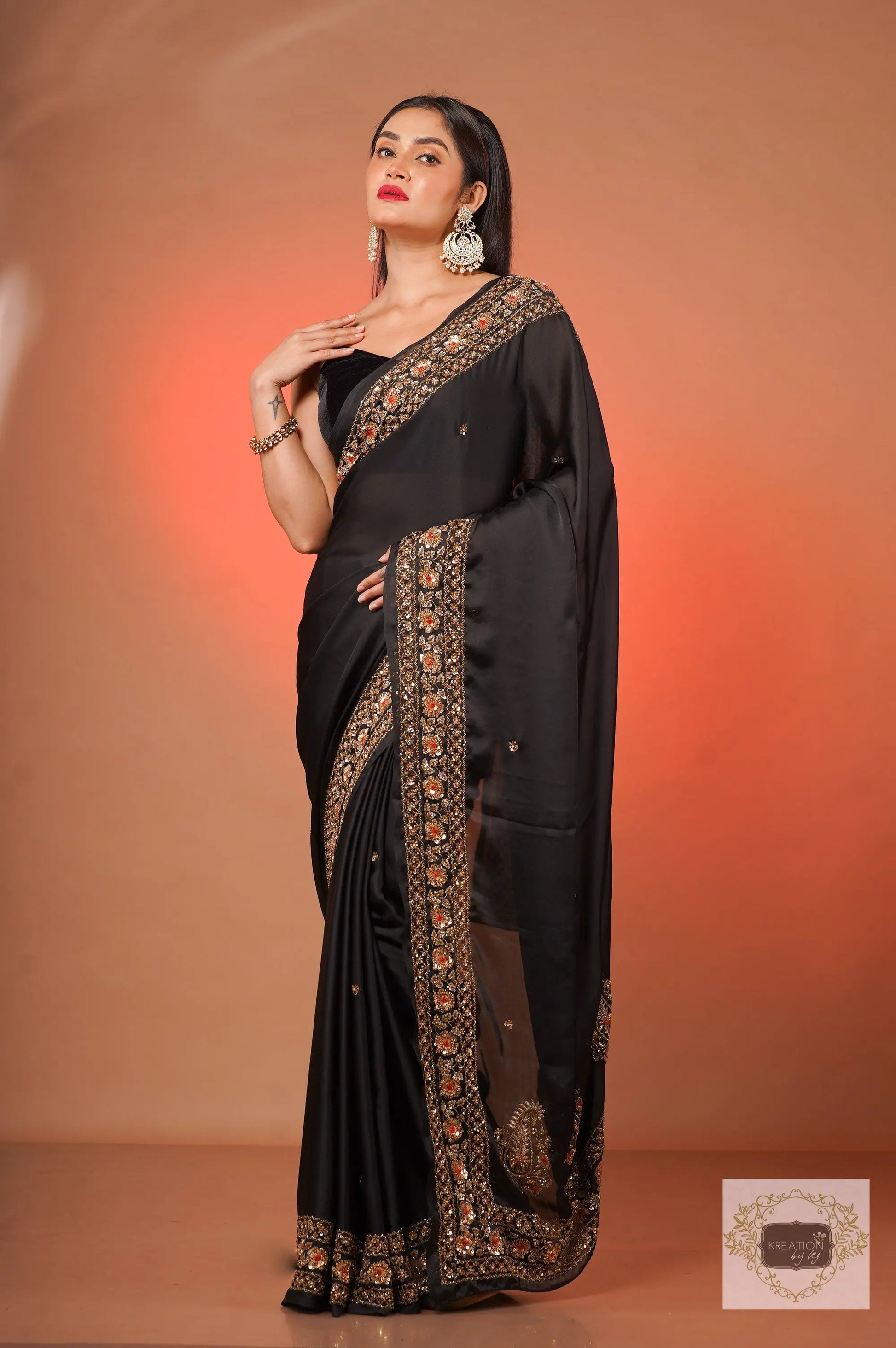 Black Prajoti Crepe Silk Saree kreationbykj