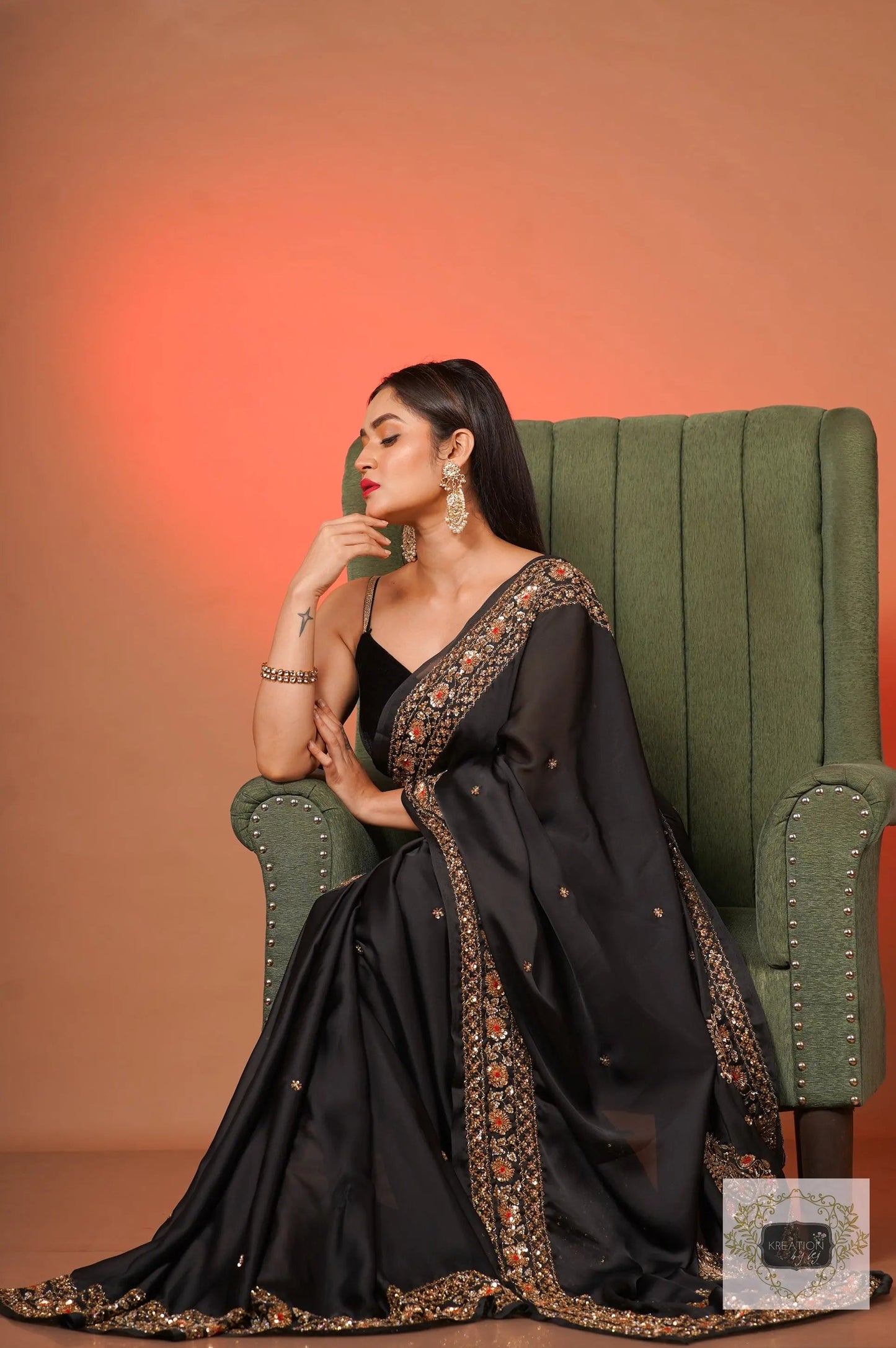 Black Prajoti Crepe Silk Saree kreationbykj