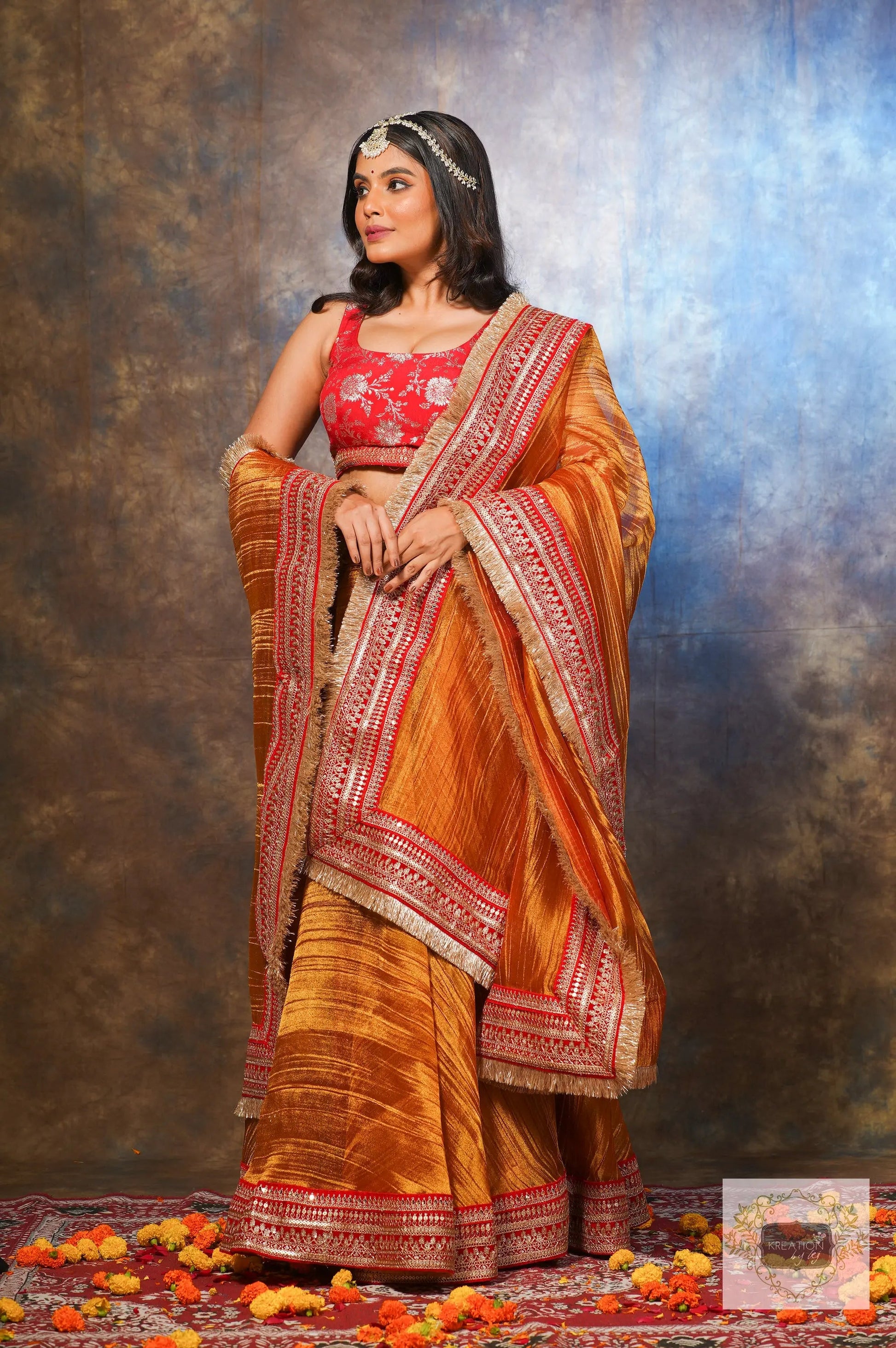 Fiery Gold Zari Tissue Lehenga Set kreationbykj