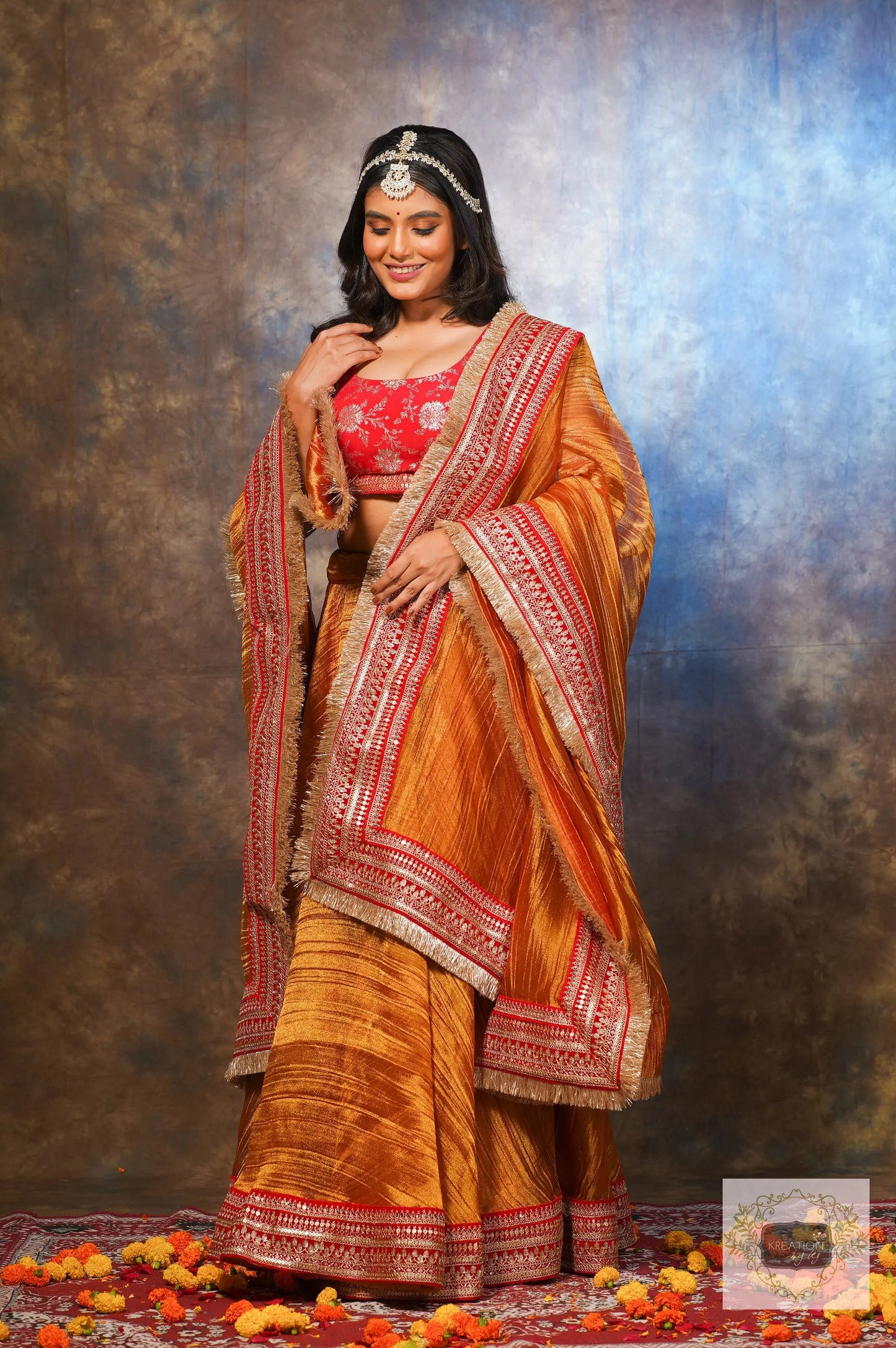 Fiery Gold Zari Tissue Lehenga Set kreationbykj