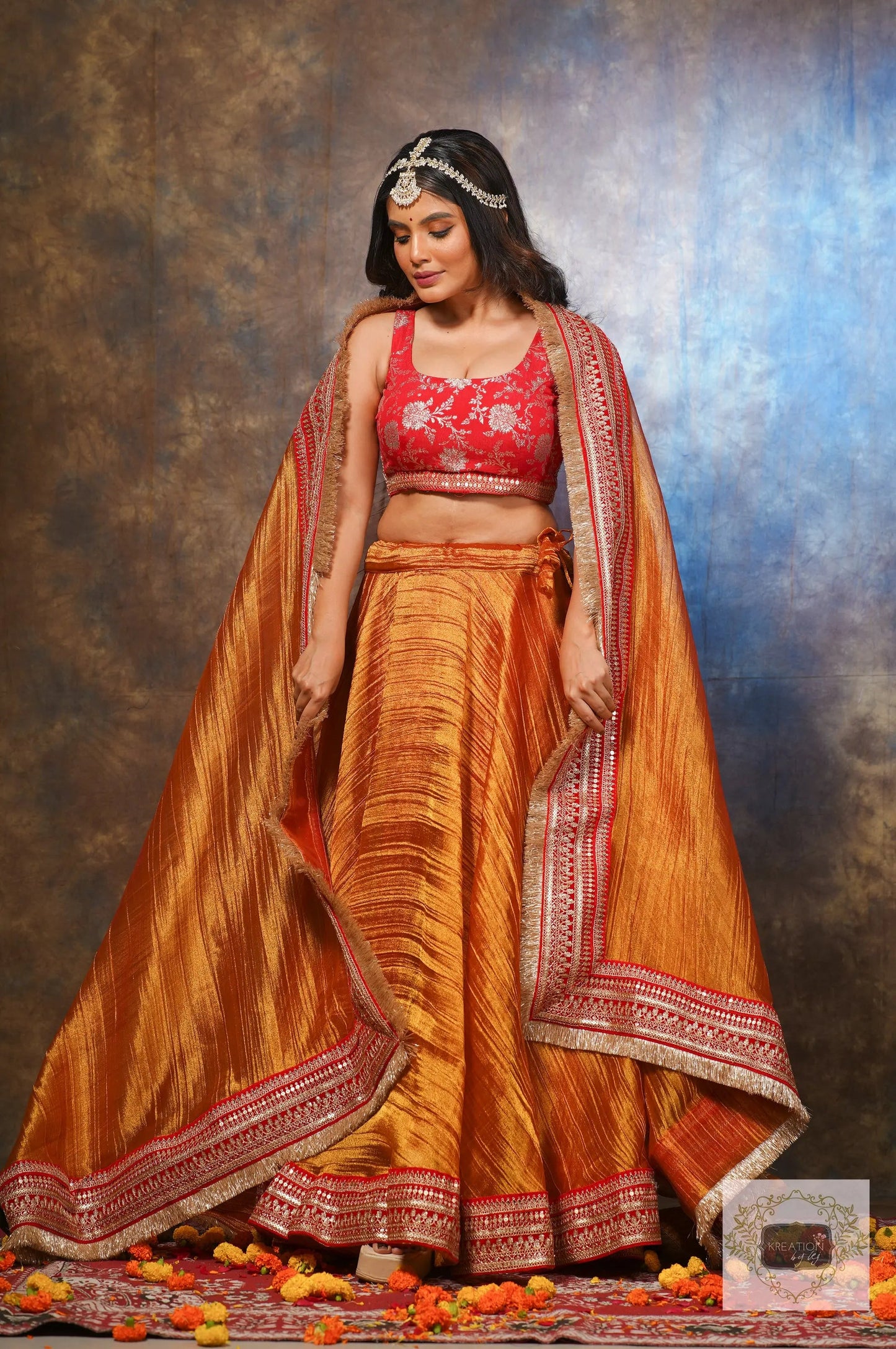 Fiery Gold Zari Tissue Lehenga Set kreationbykj