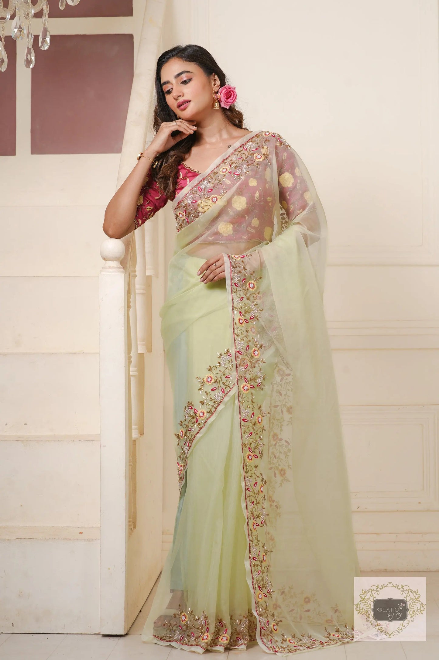 Mint Green Pankhuri Saree kreationbykj