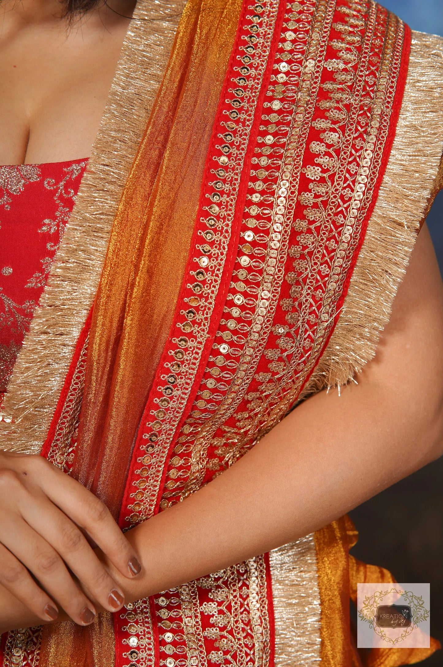 Fiery Gold Zari Tissue Lehenga Set kreationbykj