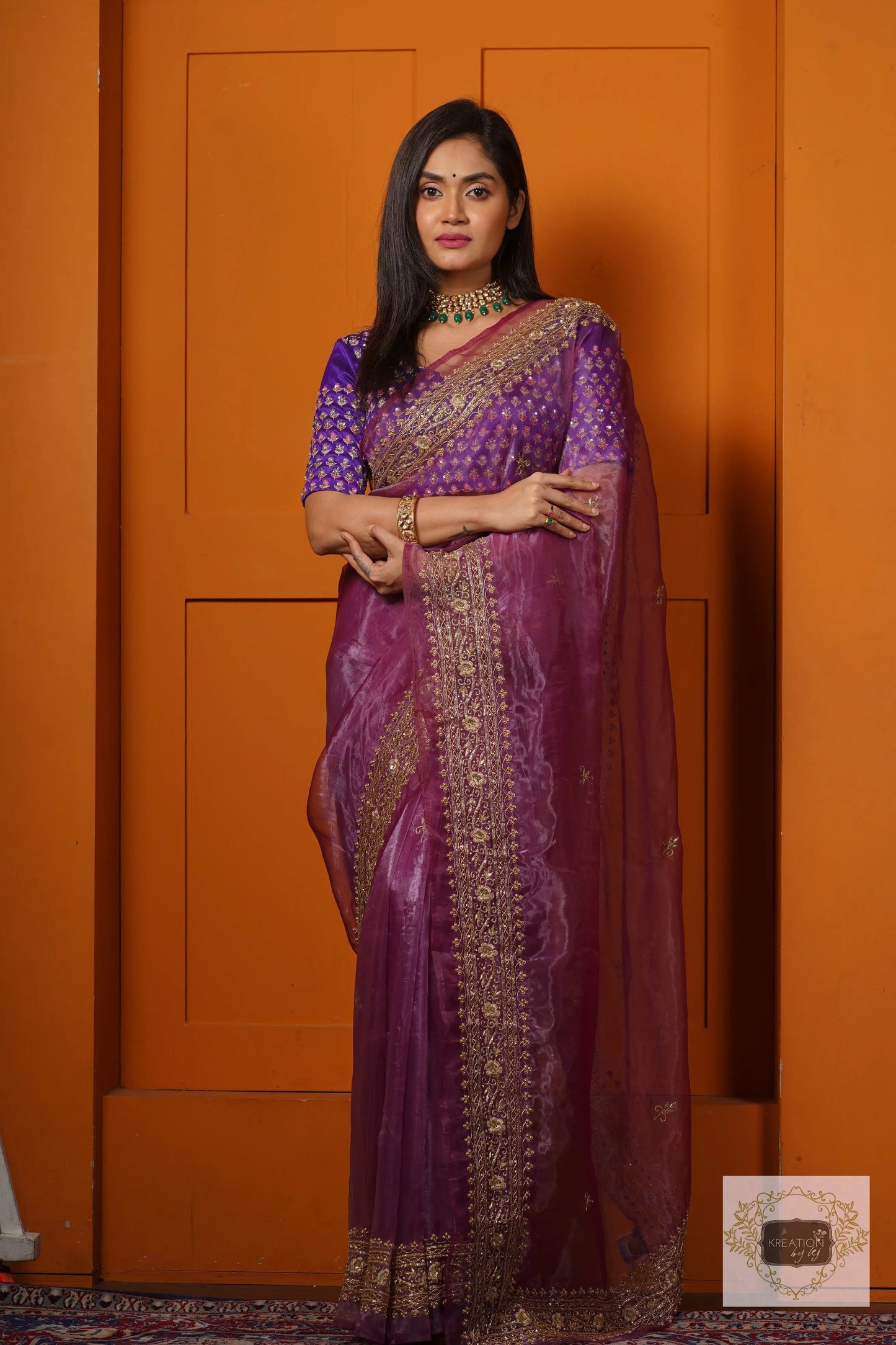 Purple Glass Tissue Zarina Saree kreationbykj