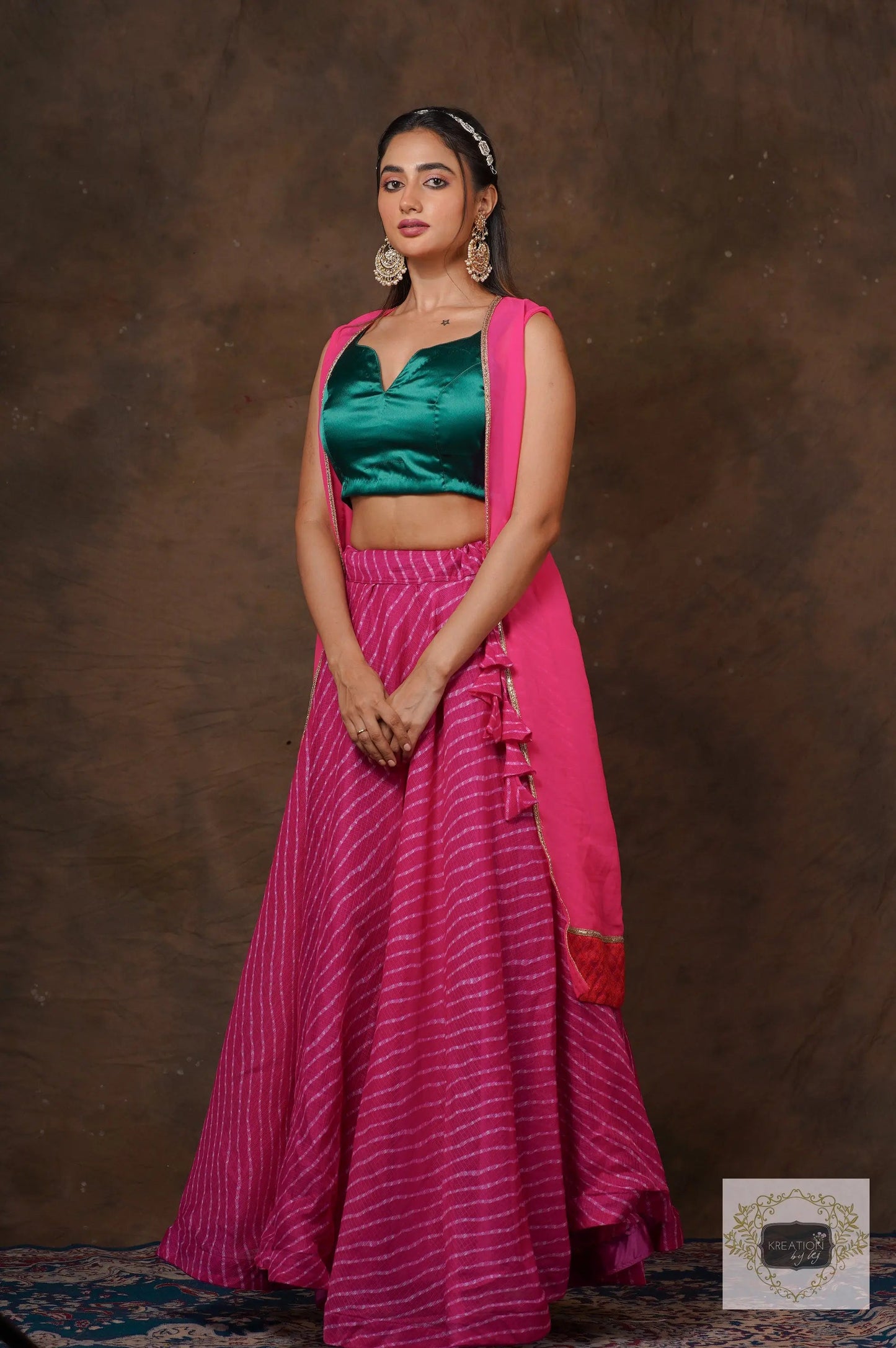 Hot Pink Leheriya Lehenga Set kreationbykj