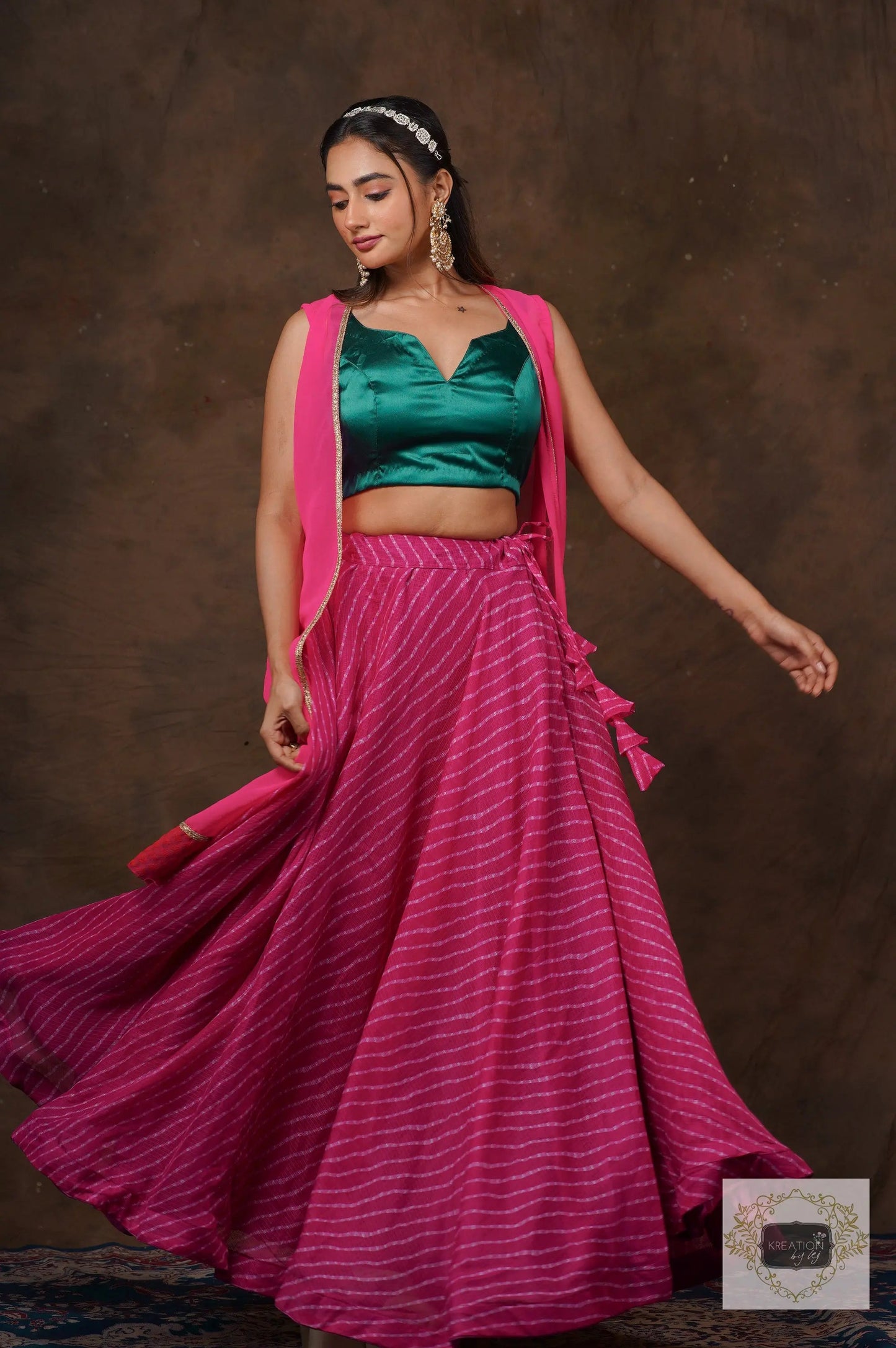 Hot Pink Leheriya Lehenga Set kreationbykj