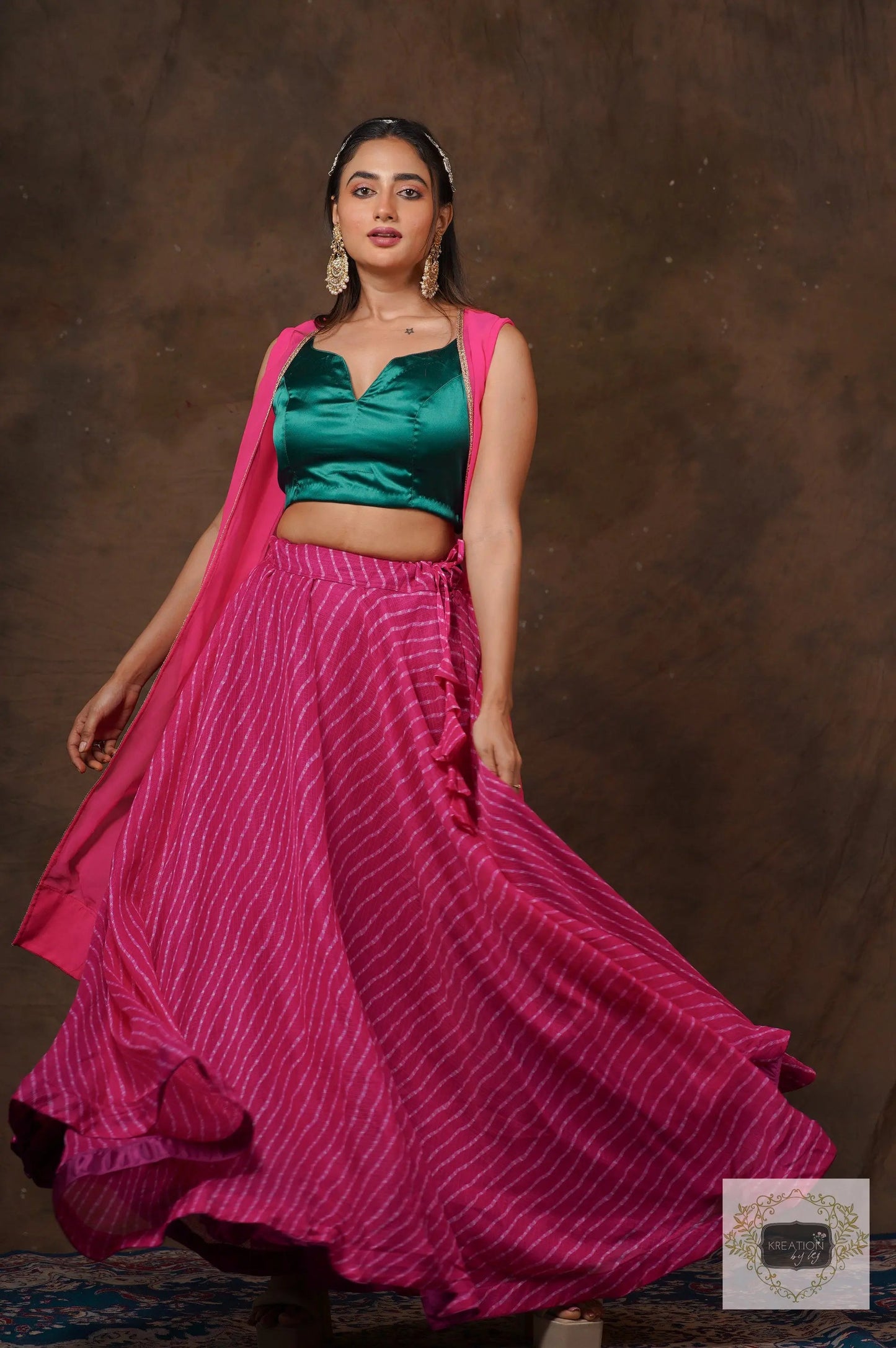 Hot Pink Leheriya Lehenga Set kreationbykj