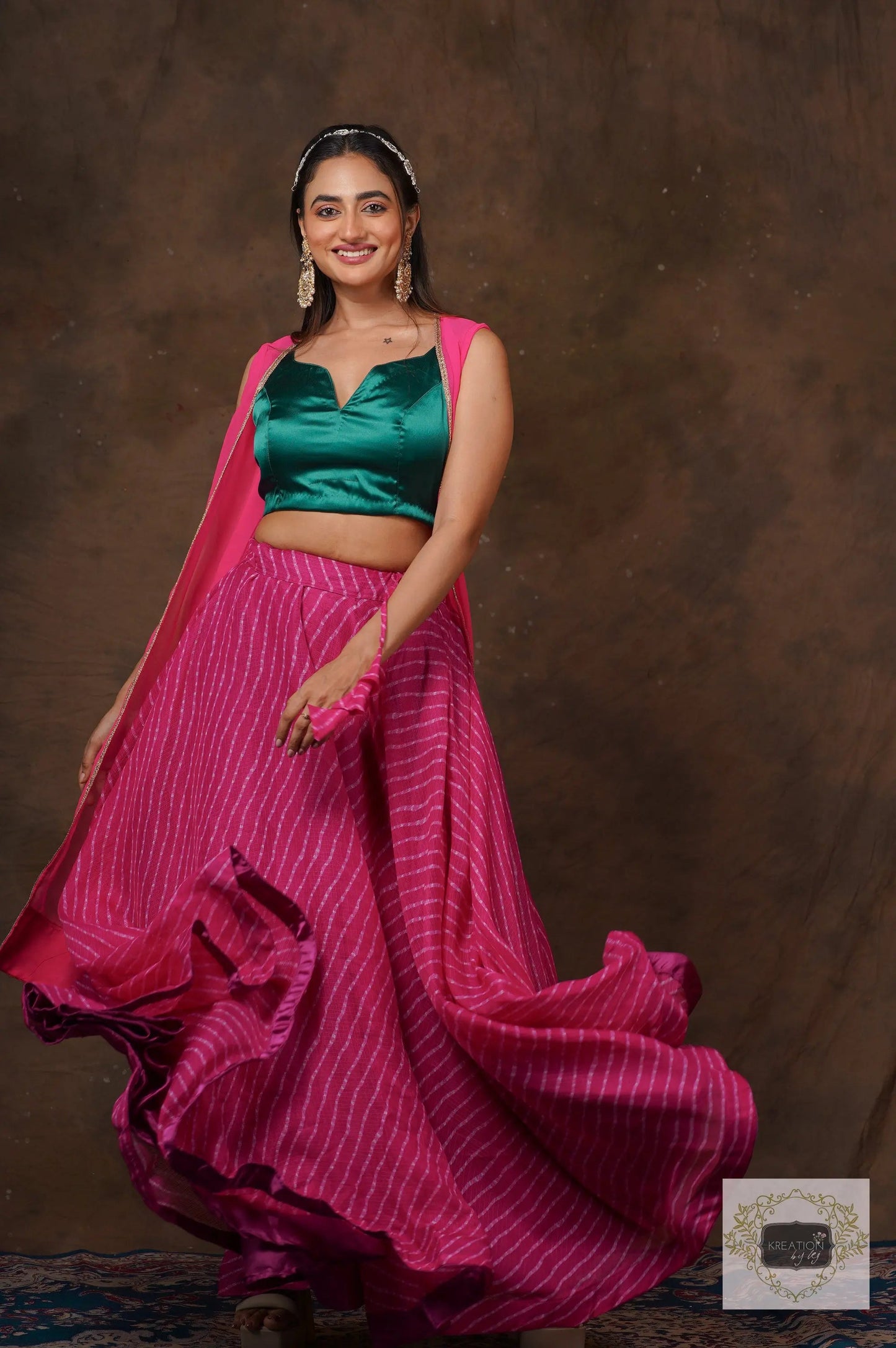 Hot Pink Leheriya Lehenga Set kreationbykj