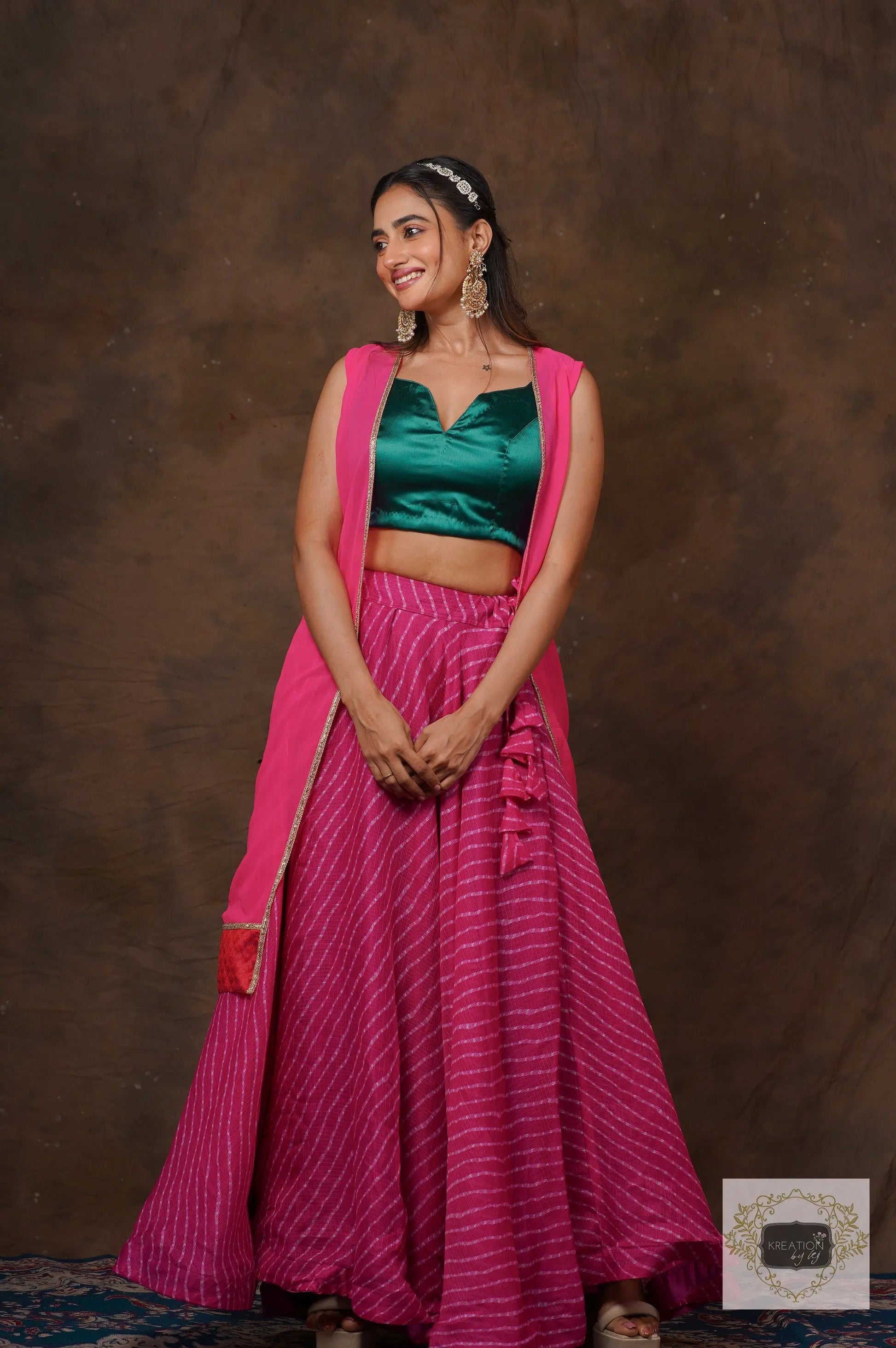 Hot Pink Leheriya Lehenga Set kreationbykj