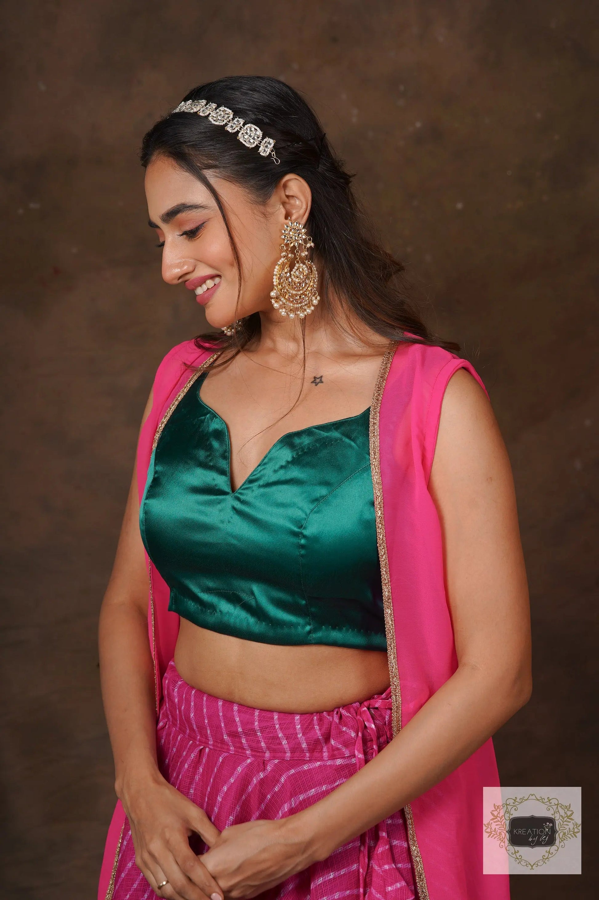 Hot Pink Leheriya Lehenga Set kreationbykj