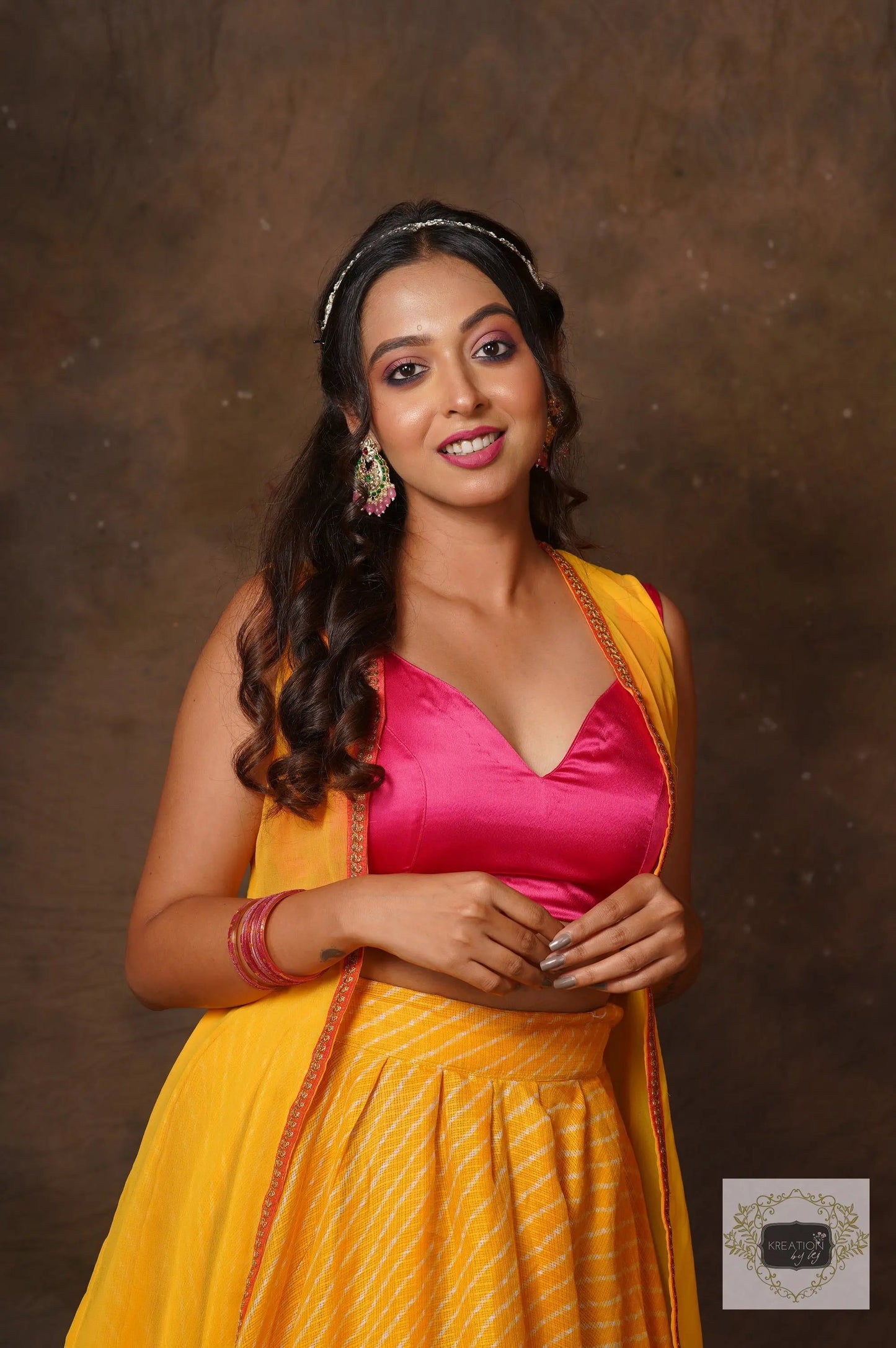 Yellow Leheriya Lehenga Set kreationbykj