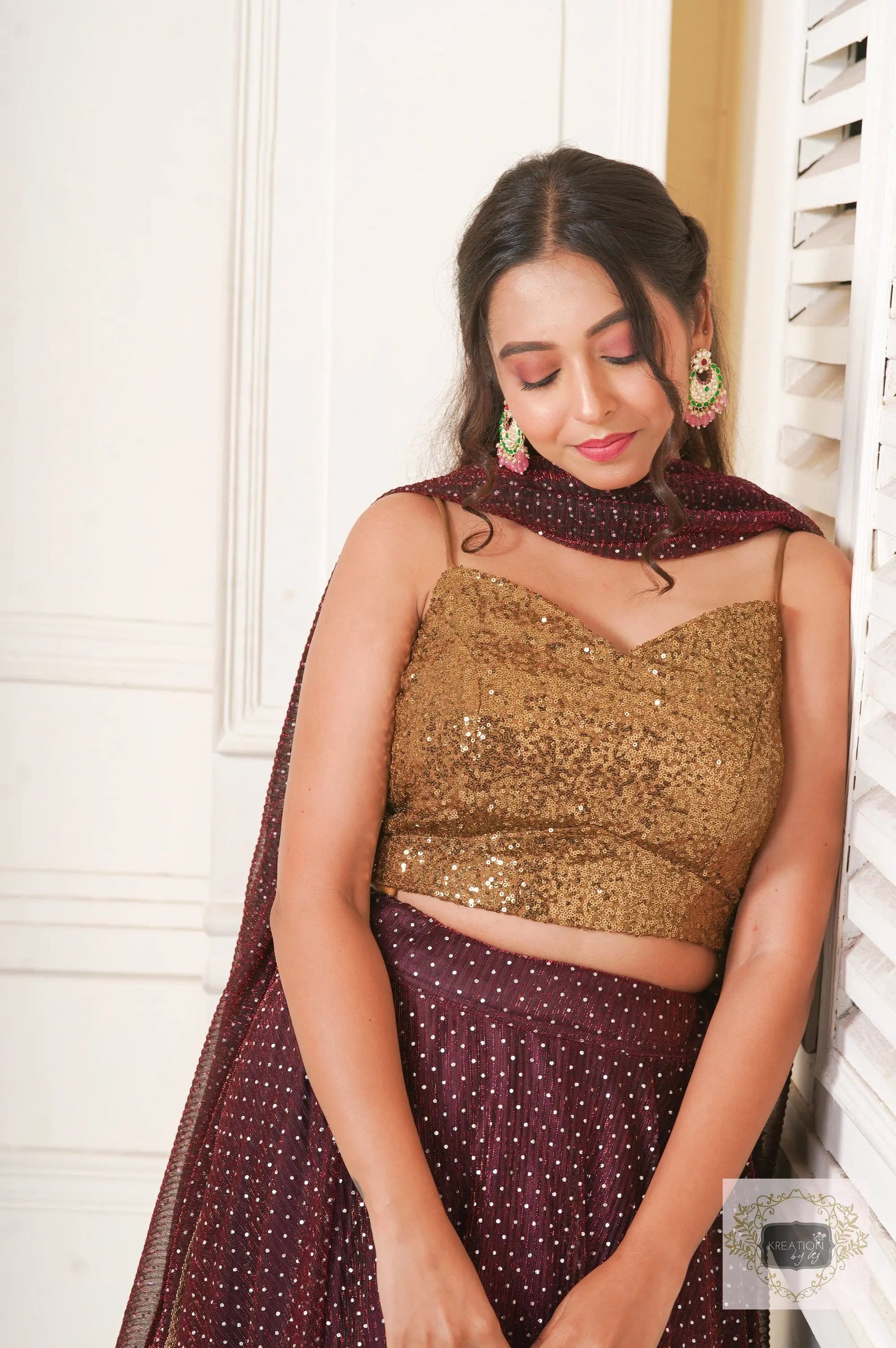 Maroon Wine Cocktail Flared Lehenga Set kreationbykj