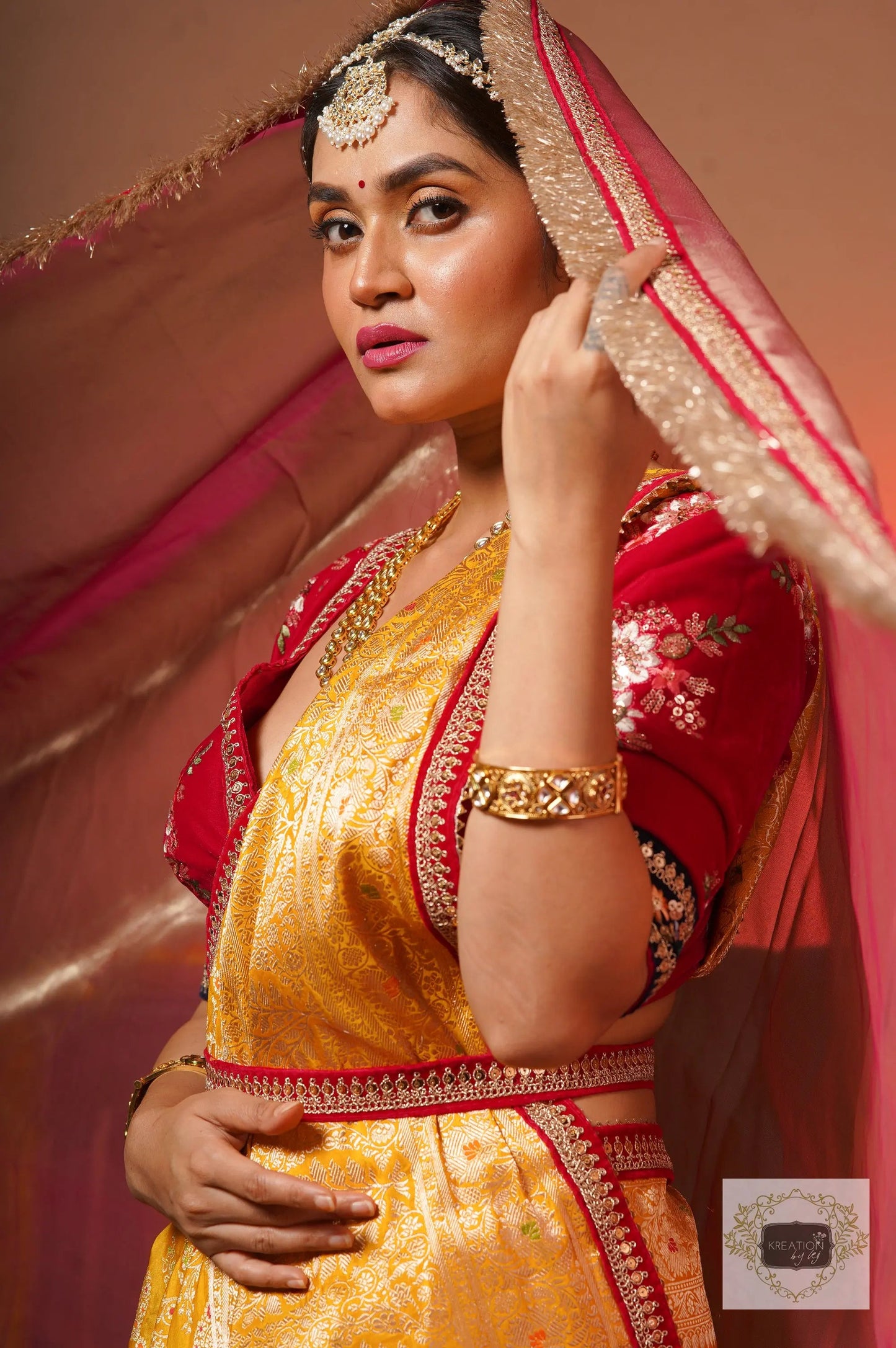 Dark Pink Tissue Bridal Veil kreationbykj