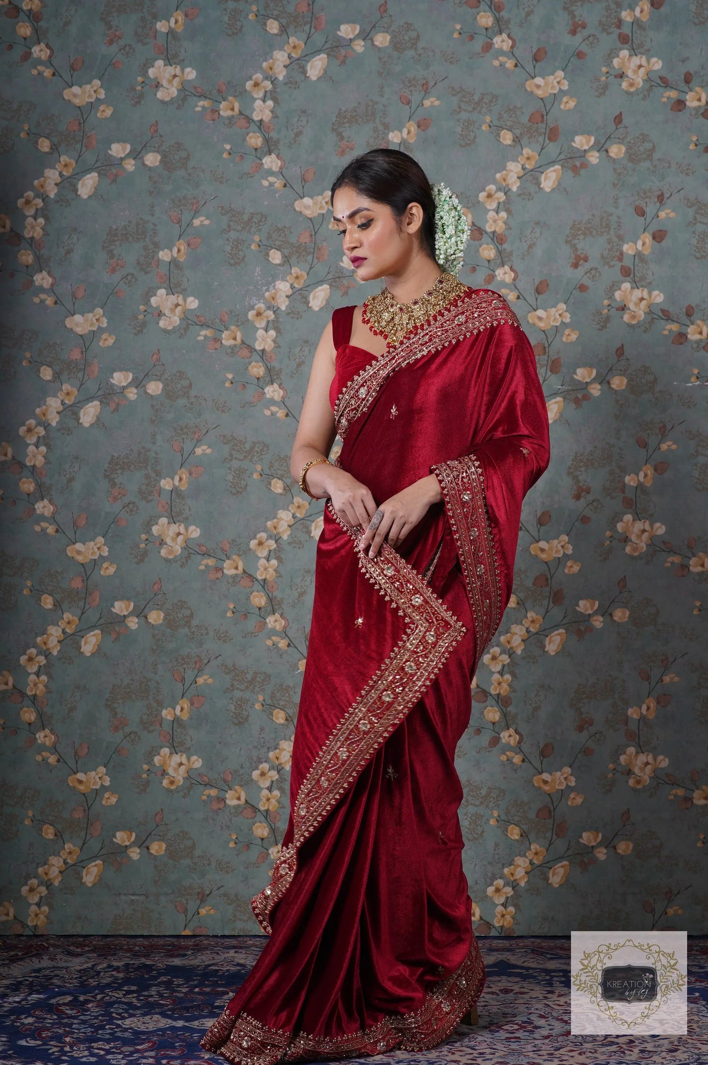 Maroon Velvet Zarina Saree-Wedding Sarees, Bridal Fashion kreationbykj