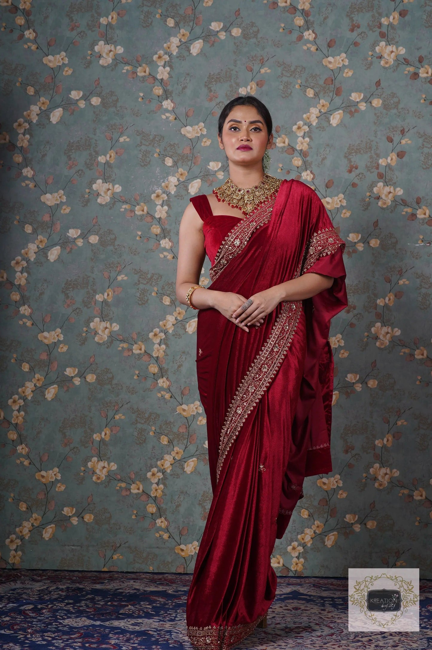 Maroon Velvet Zarina Saree-Wedding Sarees, Bridal Fashion kreationbykj