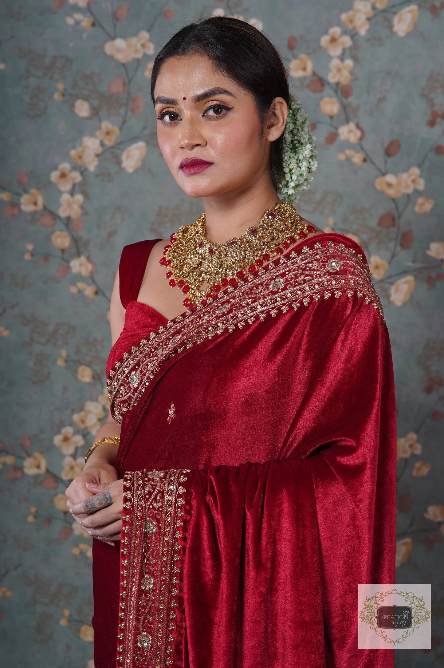 Maroon Velvet Zarina Saree-Wedding Sarees, Bridal Fashion kreationbykj