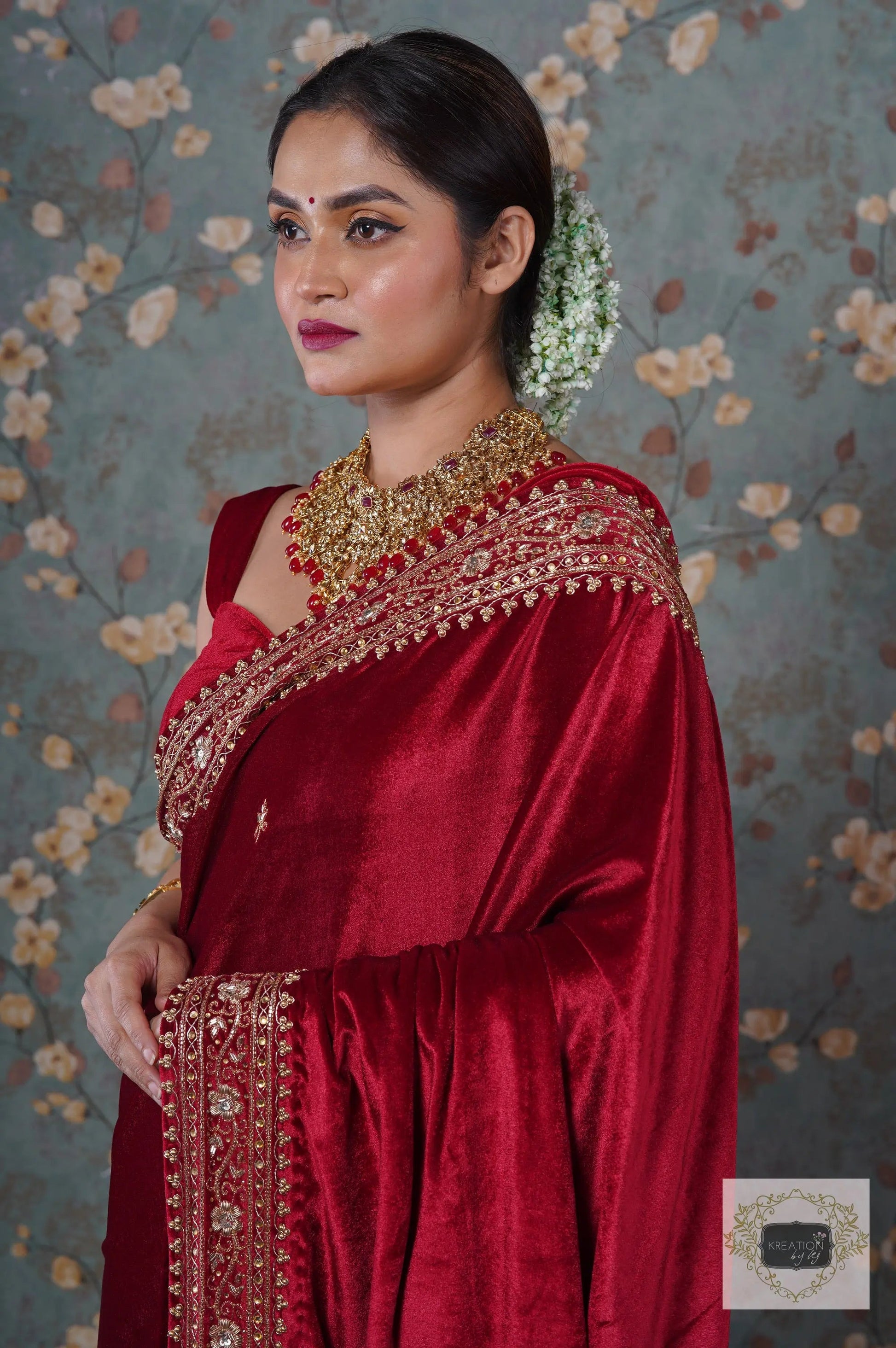 Maroon Velvet Zarina Saree-Wedding Sarees, Bridal Fashion kreationbykj