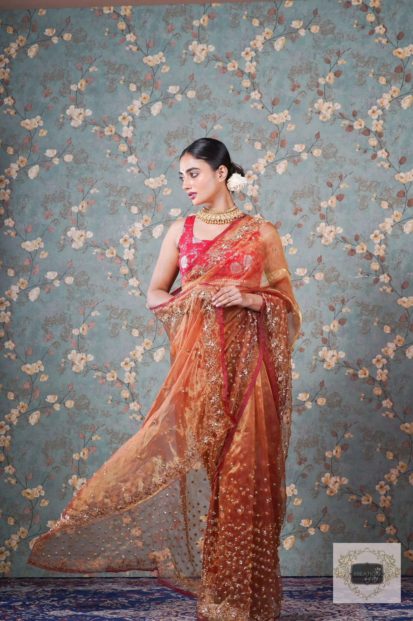 Liquid Gold Glass Tissue Badan Pe Sitare Saree kreationbykj