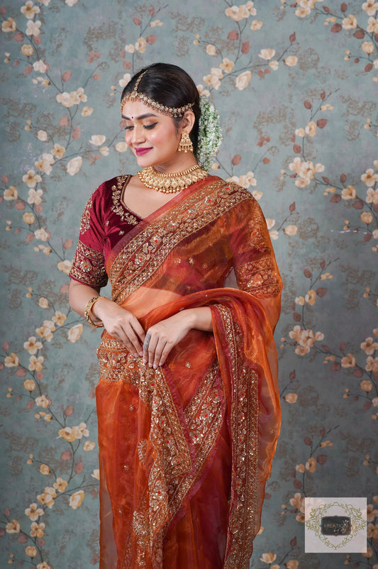 Molten Copper Glass Tissue Prajoti saree kreationbykj