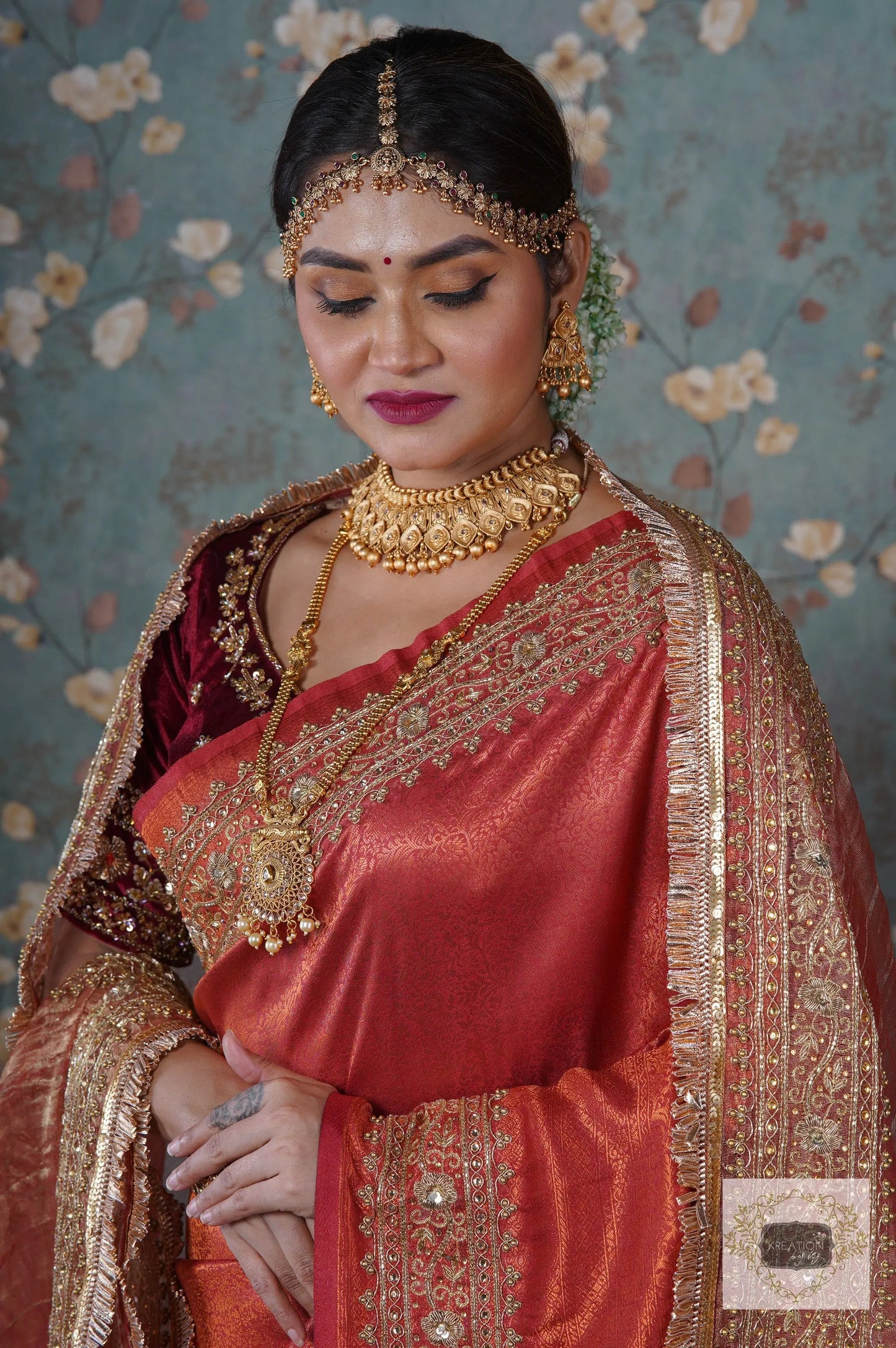 Rust Banarasi Zarina Saree kreationbykj