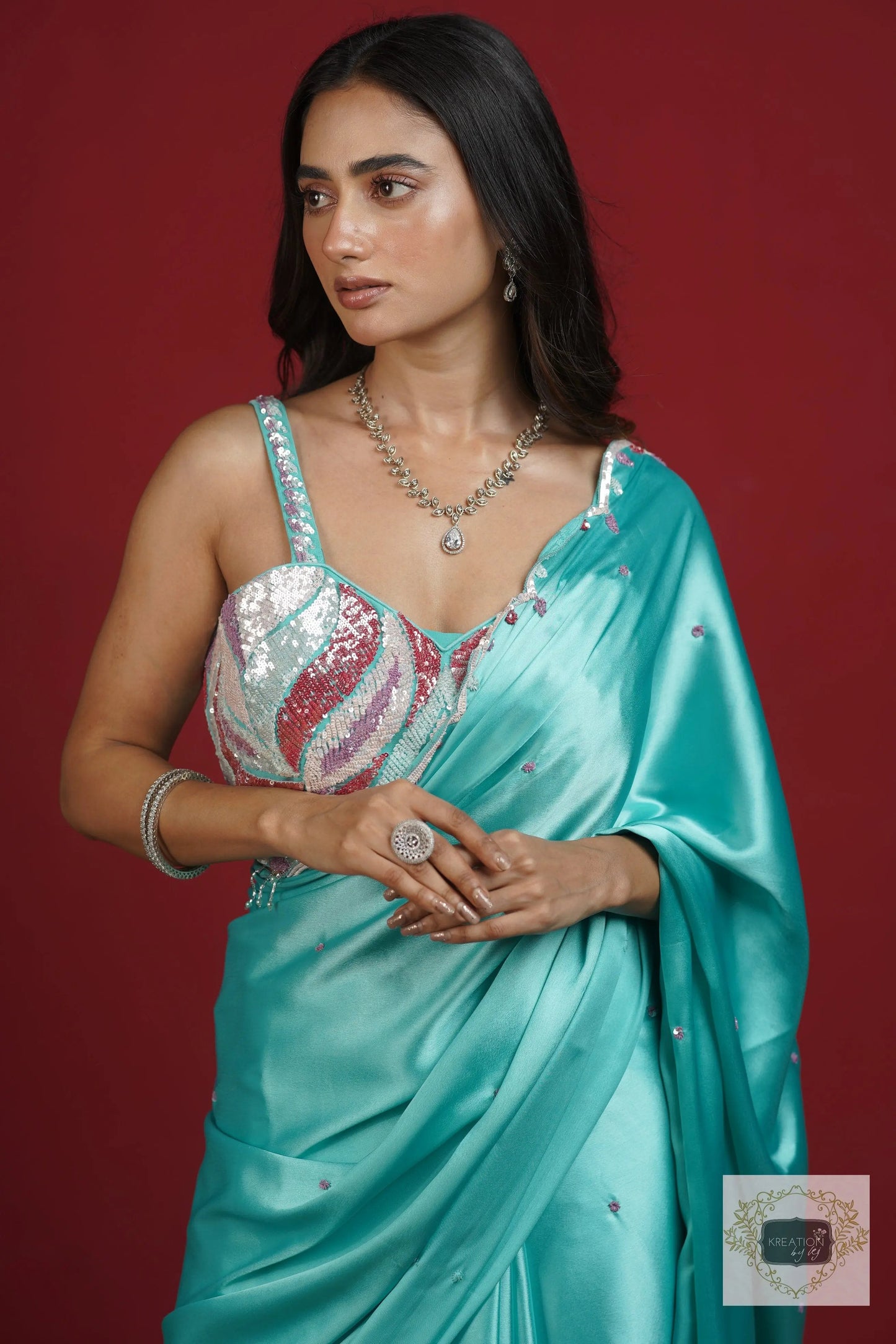 Turquoise Blue Glam Cocktail  Blouse kreationbykj