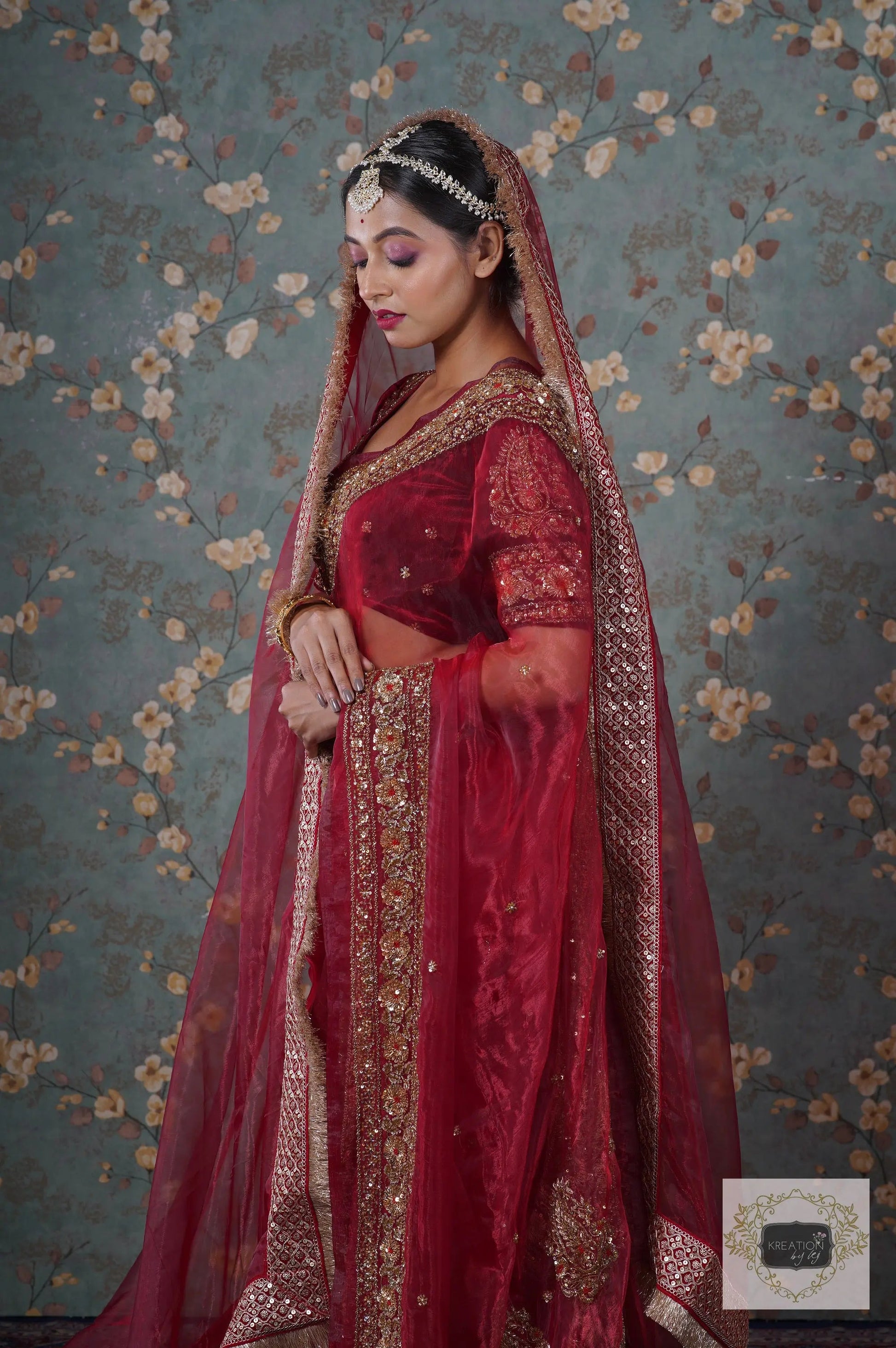 Red Glass Tissue Bridal Veil kreationbykj