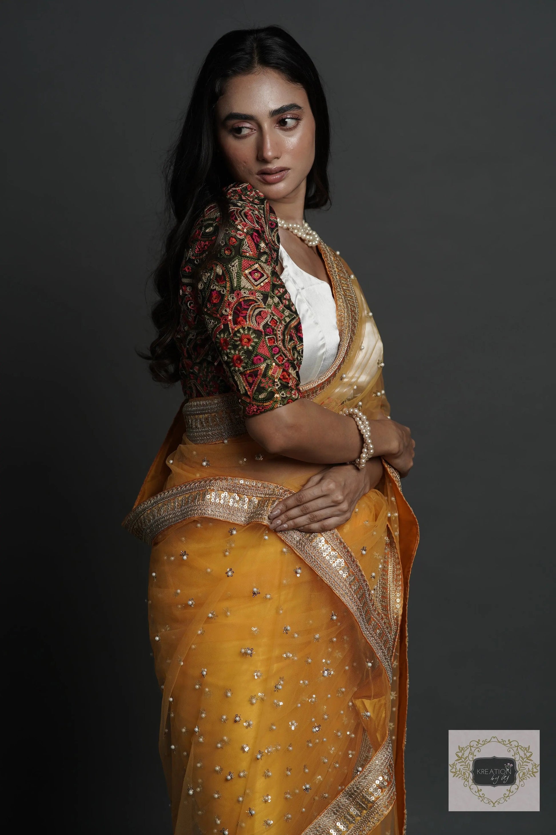 Yellow Mahiya Saree kreationbykj
