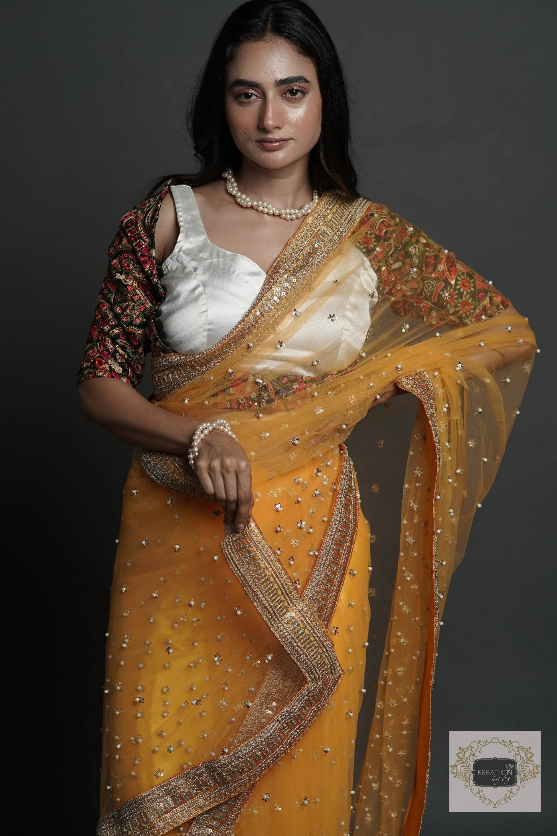 Yellow Mahiya Saree kreationbykj