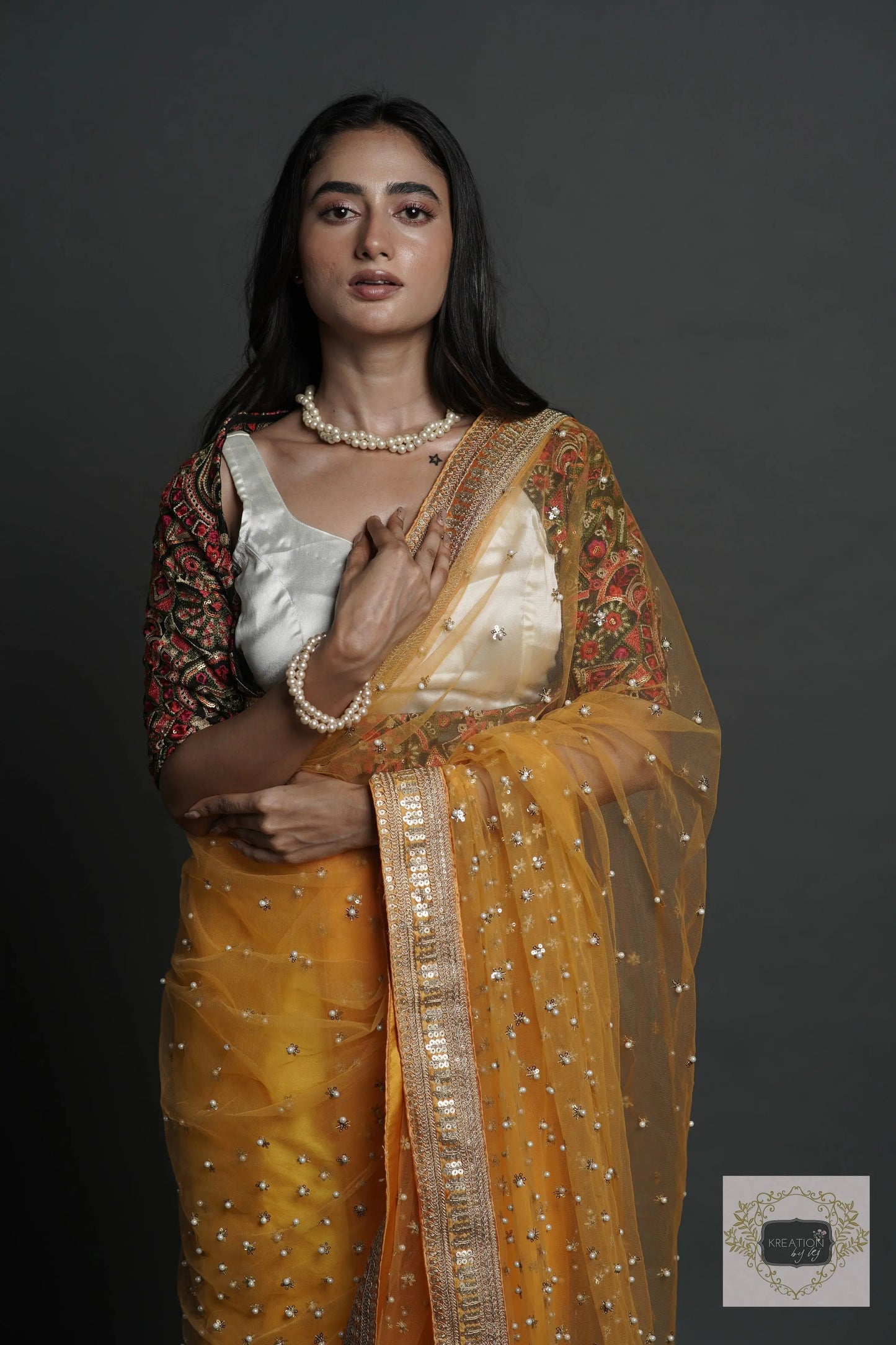 Yellow Mahiya Saree kreationbykj
