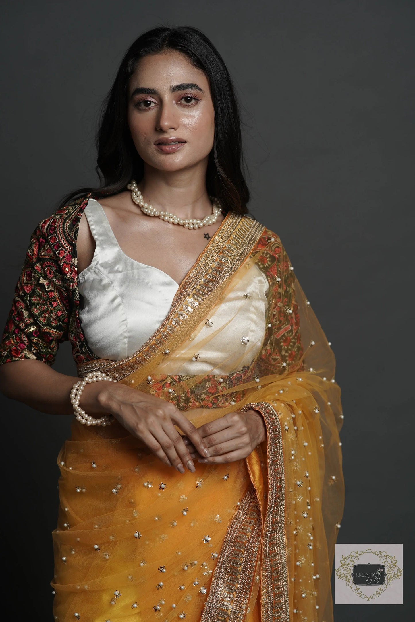 Yellow Mahiya Saree kreationbykj