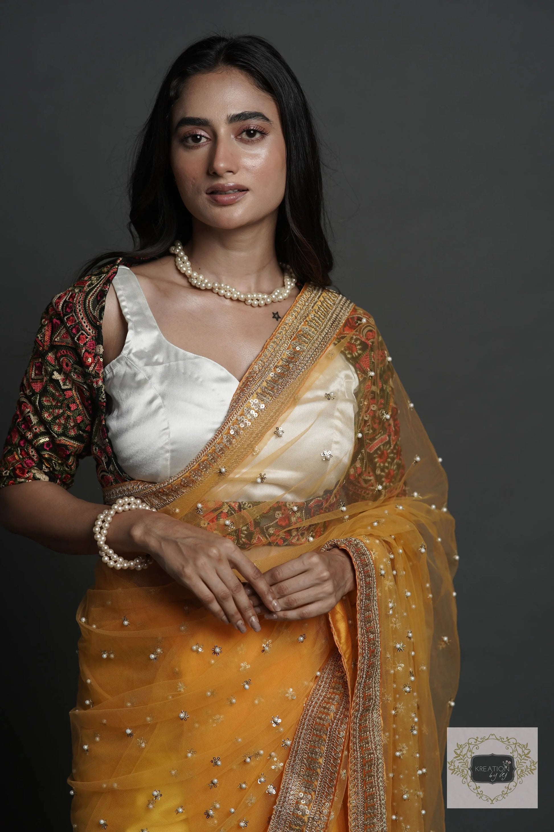 Yellow Mahiya Saree kreationbykj