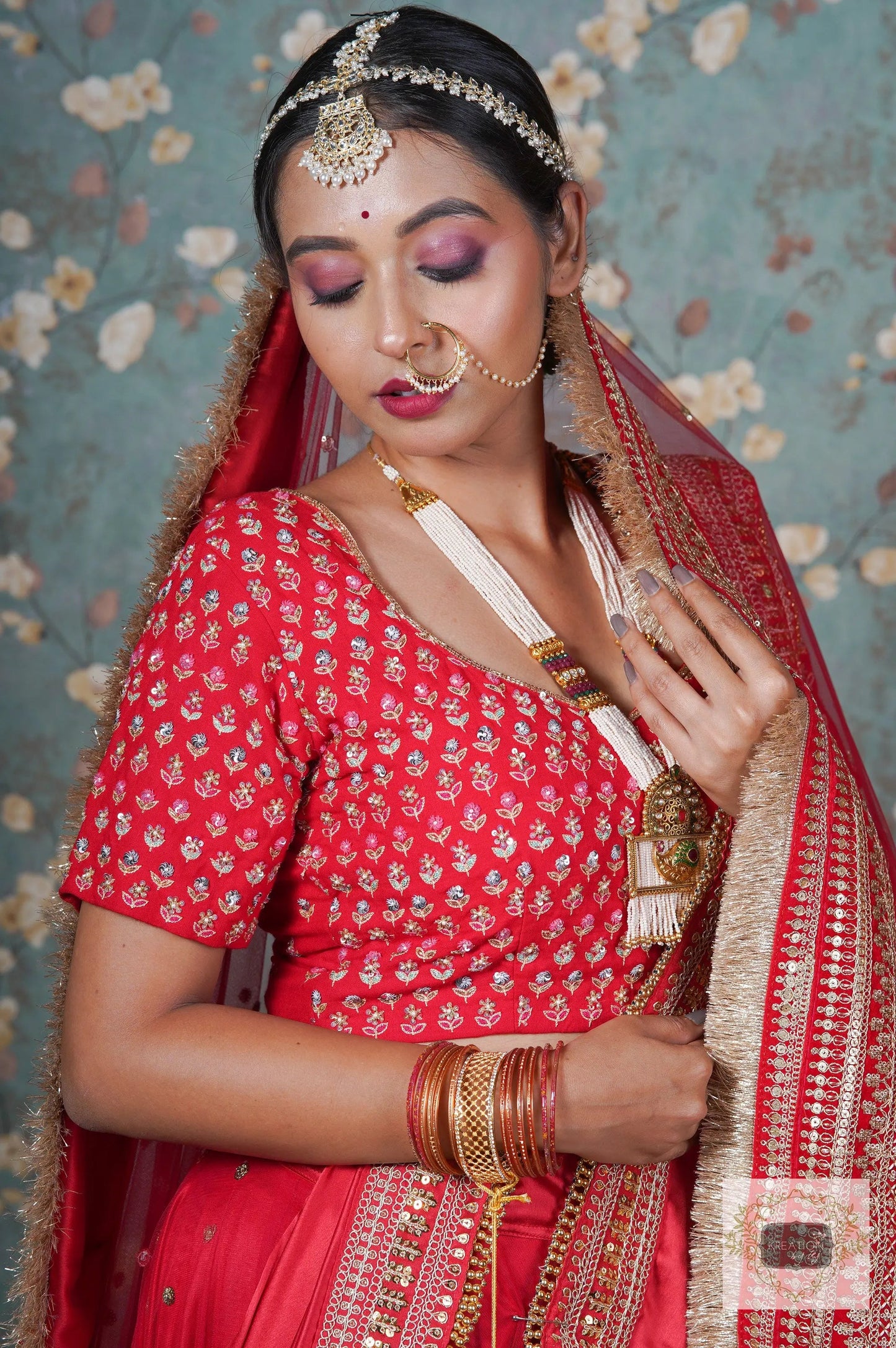 Sada Suhagan Red Net Bridal Veil kreationbykj