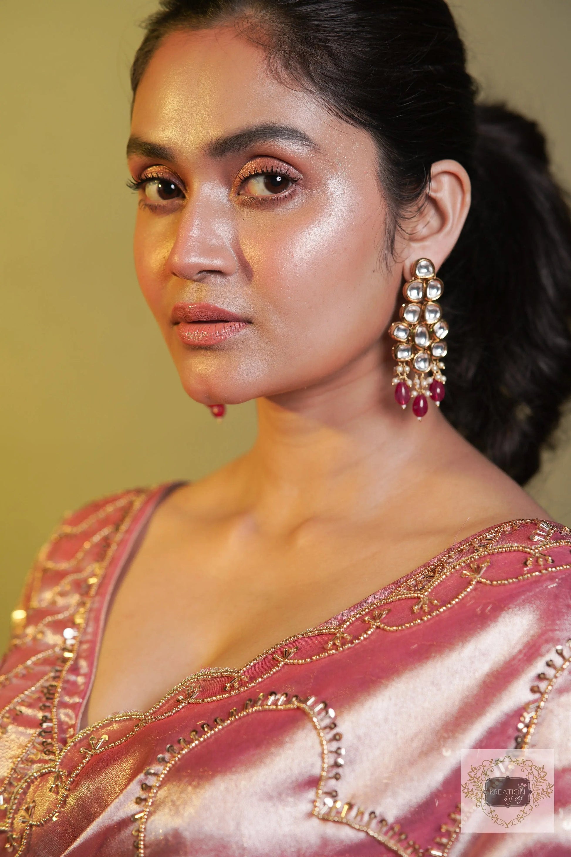 Chaudhvin ka Chand Pink Tissue Saree kreationbykj