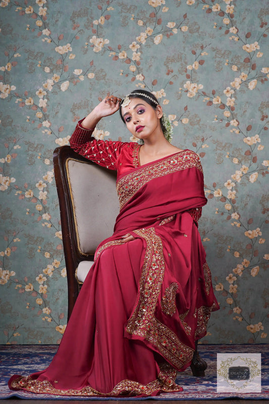 Maroon Crepe Silk Prajoti Saree kreationbykj