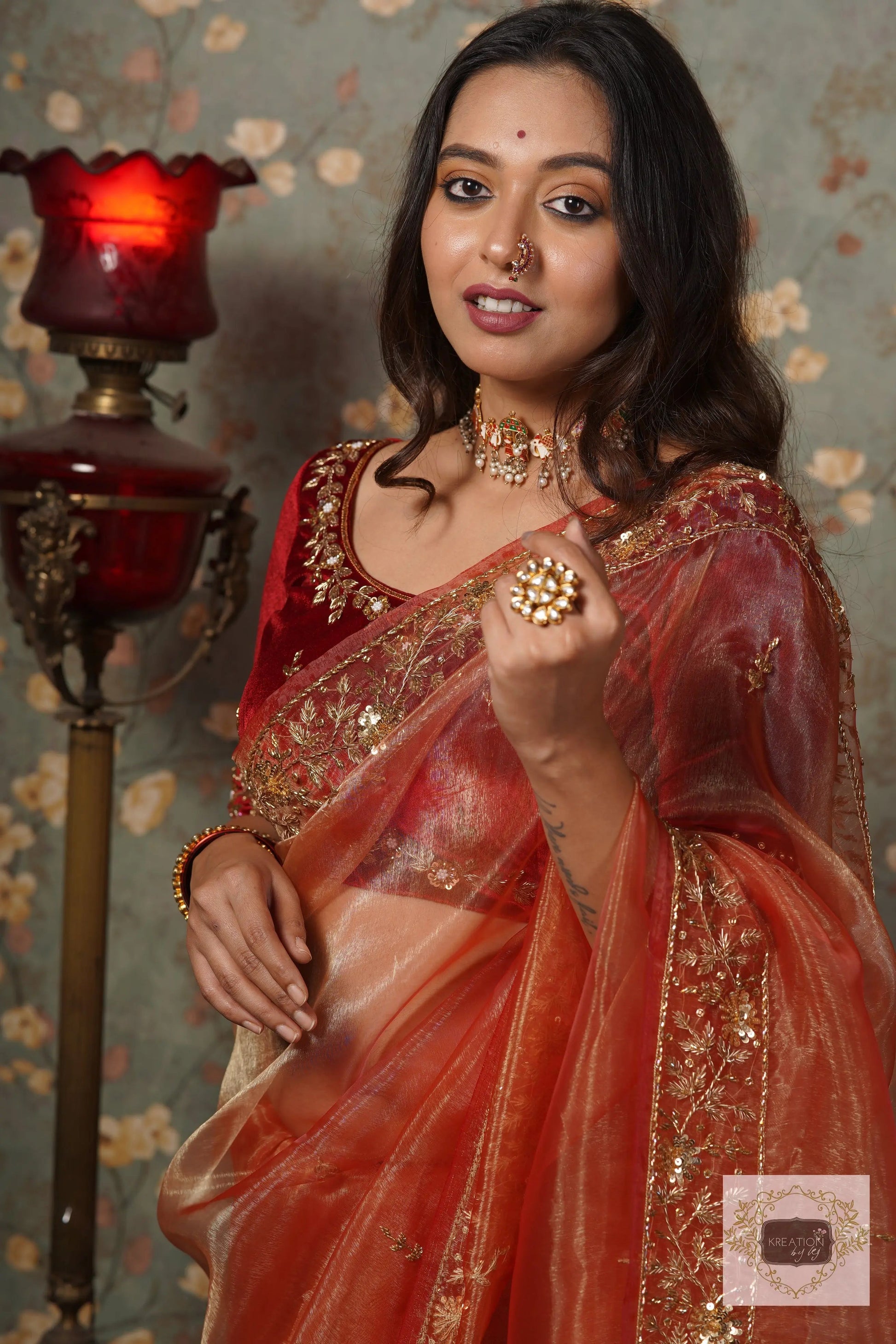 Marigold Glass Tissue Anaya Saree kreationbykj